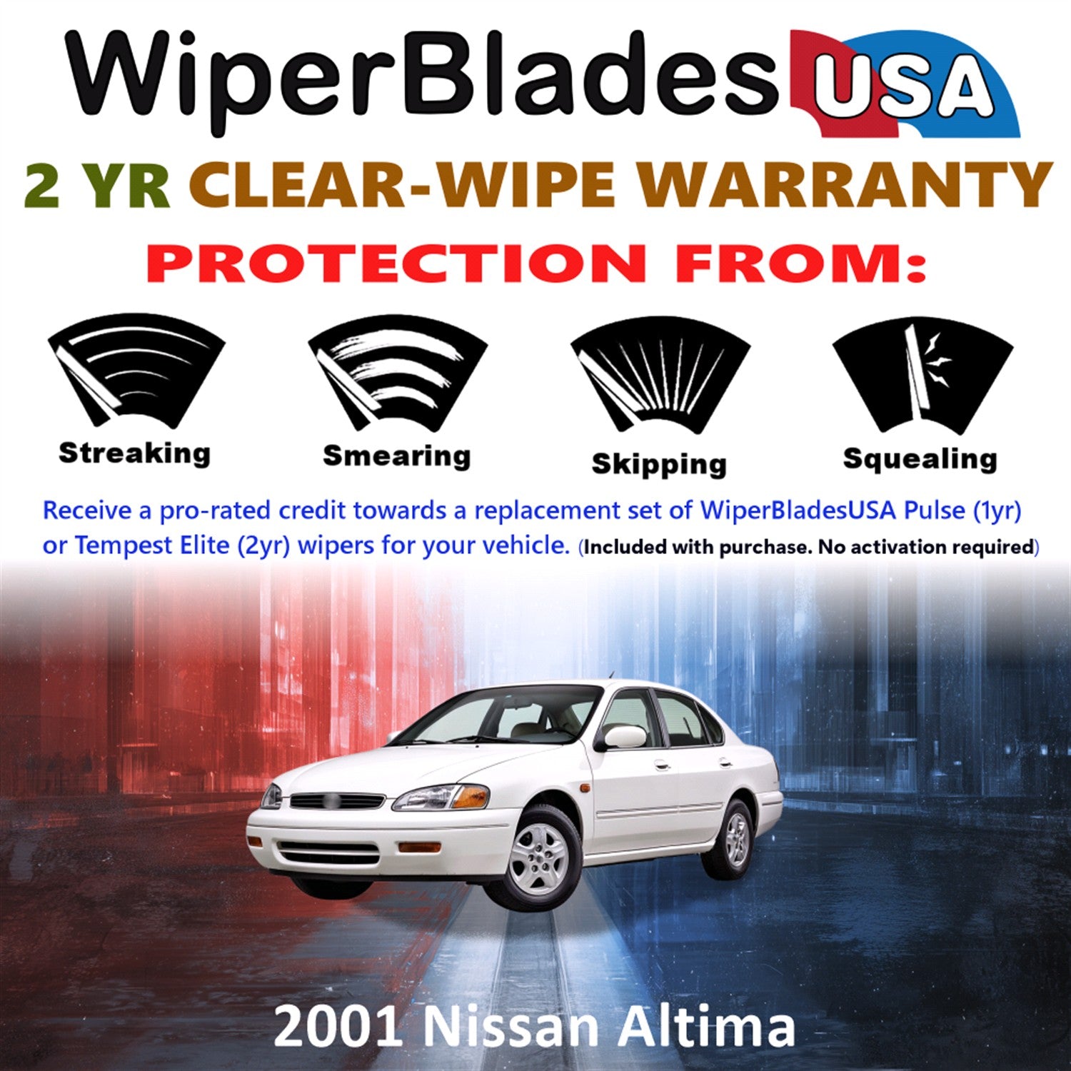 2001 Nissan Altima Front Wiper blades Set  Includes 2yr Wear Warranty & Free Delivery