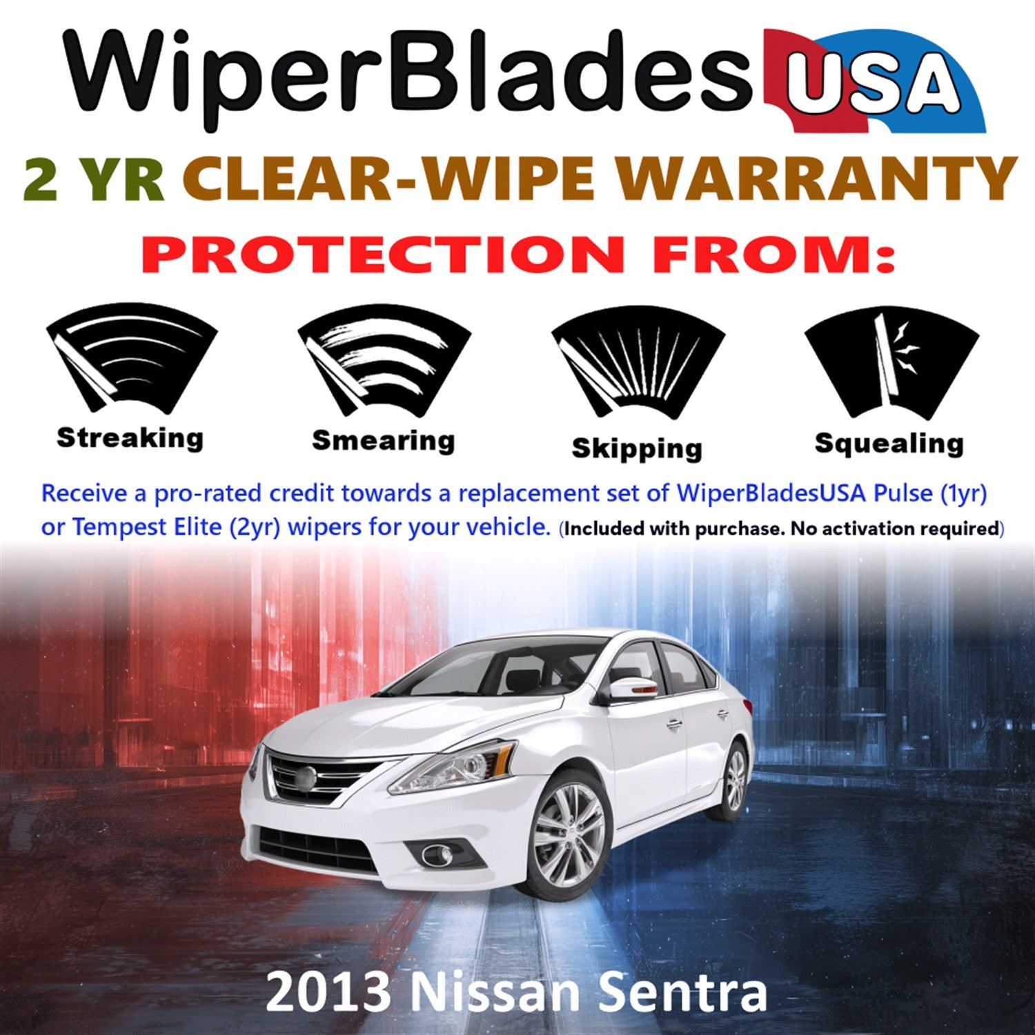 2013 Nissan Sentra Front Wiper blades Set  Includes 2yr Wear Warranty & Free Delivery