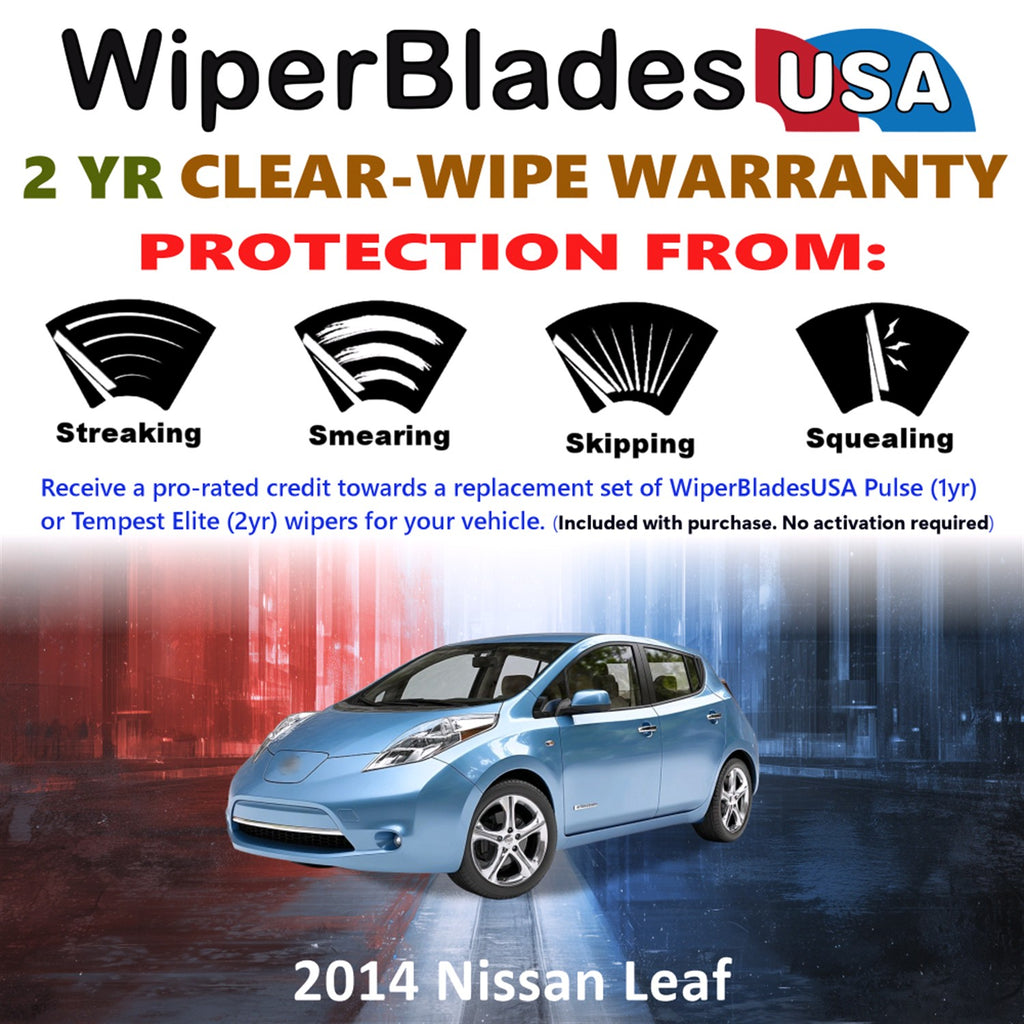 2014 Nissan Leaf Front w/Rear Wiper blades Set  Includes 2yr Wear Warranty & Free Delivery