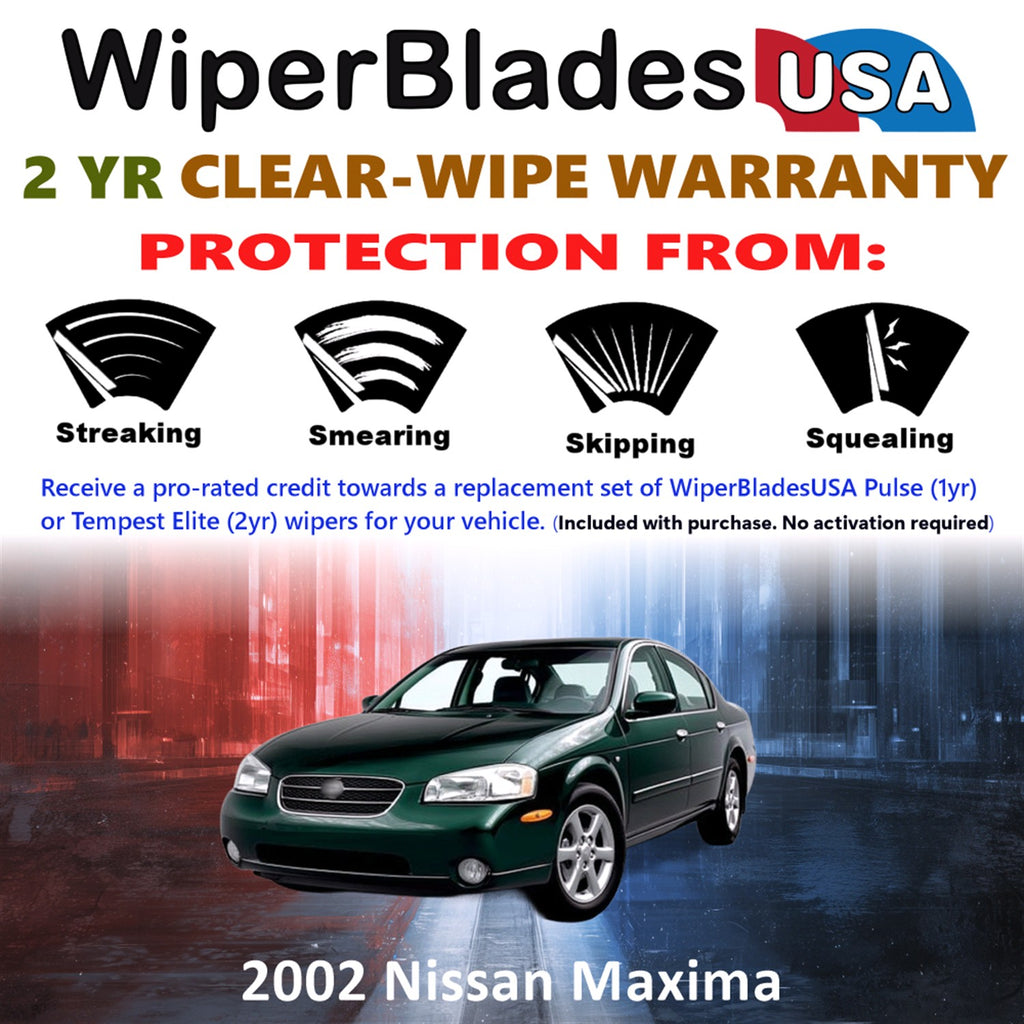 2002 Nissan Maxima Front Wiper blades Set  Includes 2yr Wear Warranty & Free Delivery