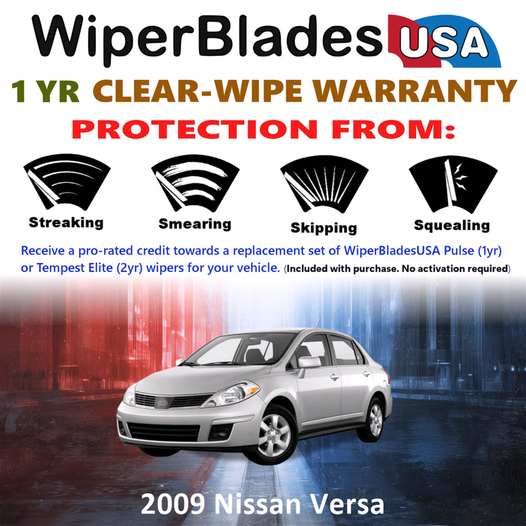 2009 Nissan Versa Front w/Rear Wiper blades Set Includes 1yr Wear Warranty & Free Delivery