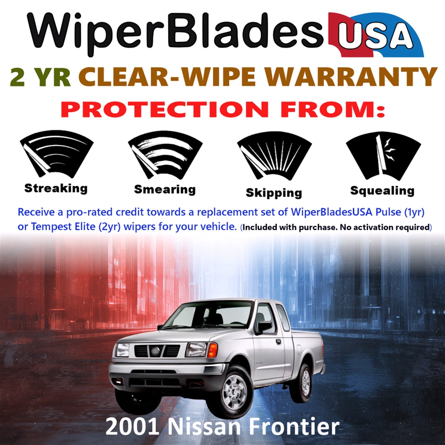 2001 Nissan Frontier Front Wiper blades Set  Includes 2yr Wear Warranty & Free Delivery