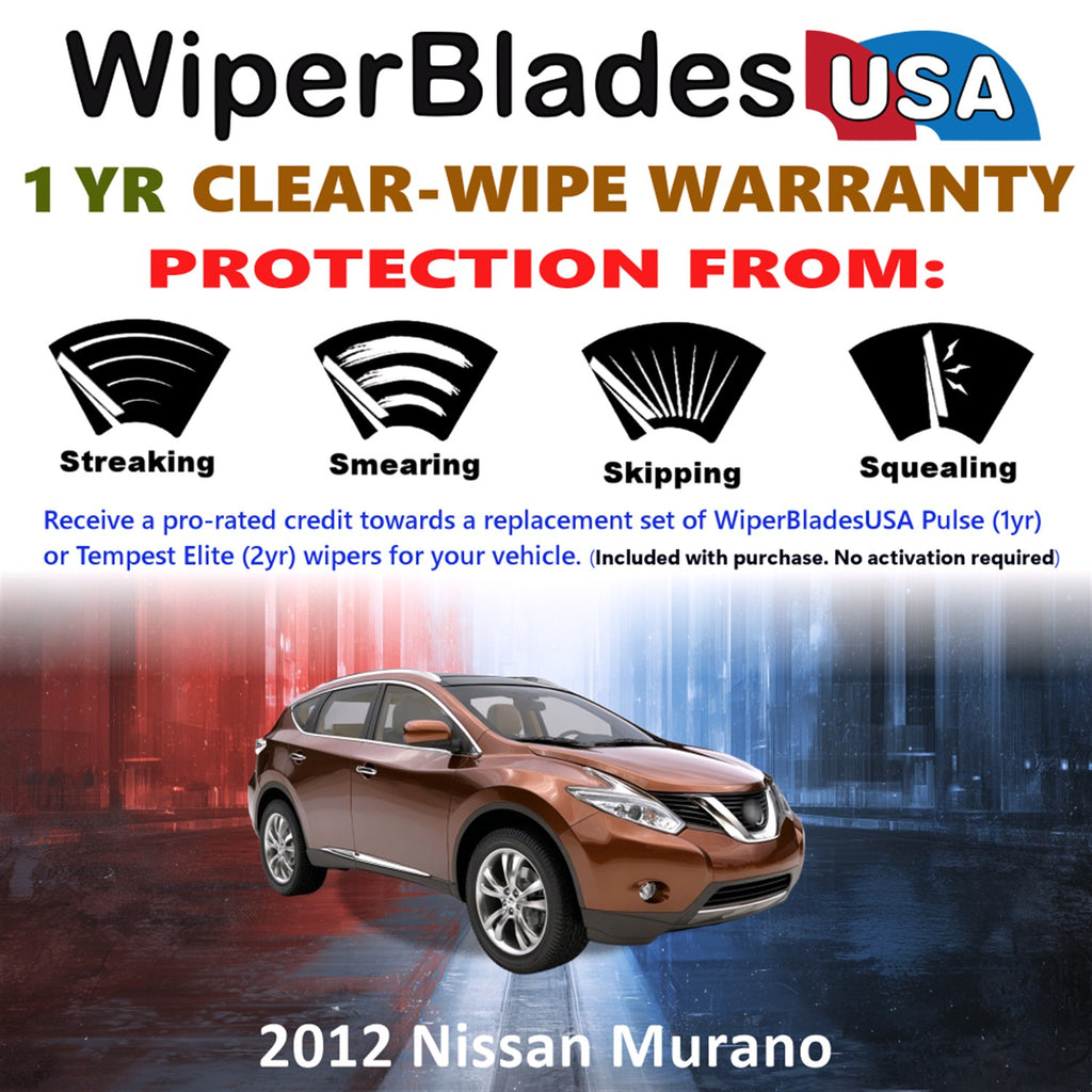 2012 Nissan Murano Front w/Rear Wiper blades Set Includes 1yr Wear Warranty & Free Delivery