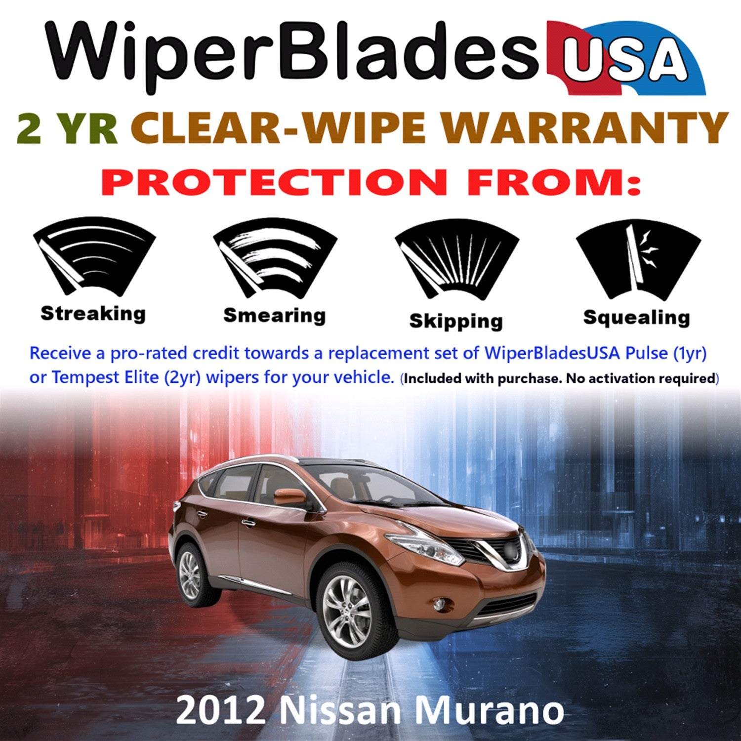 2012 Nissan Murano Front w/Rear Wiper blades Set  Includes 2yr Wear Warranty & Free Delivery