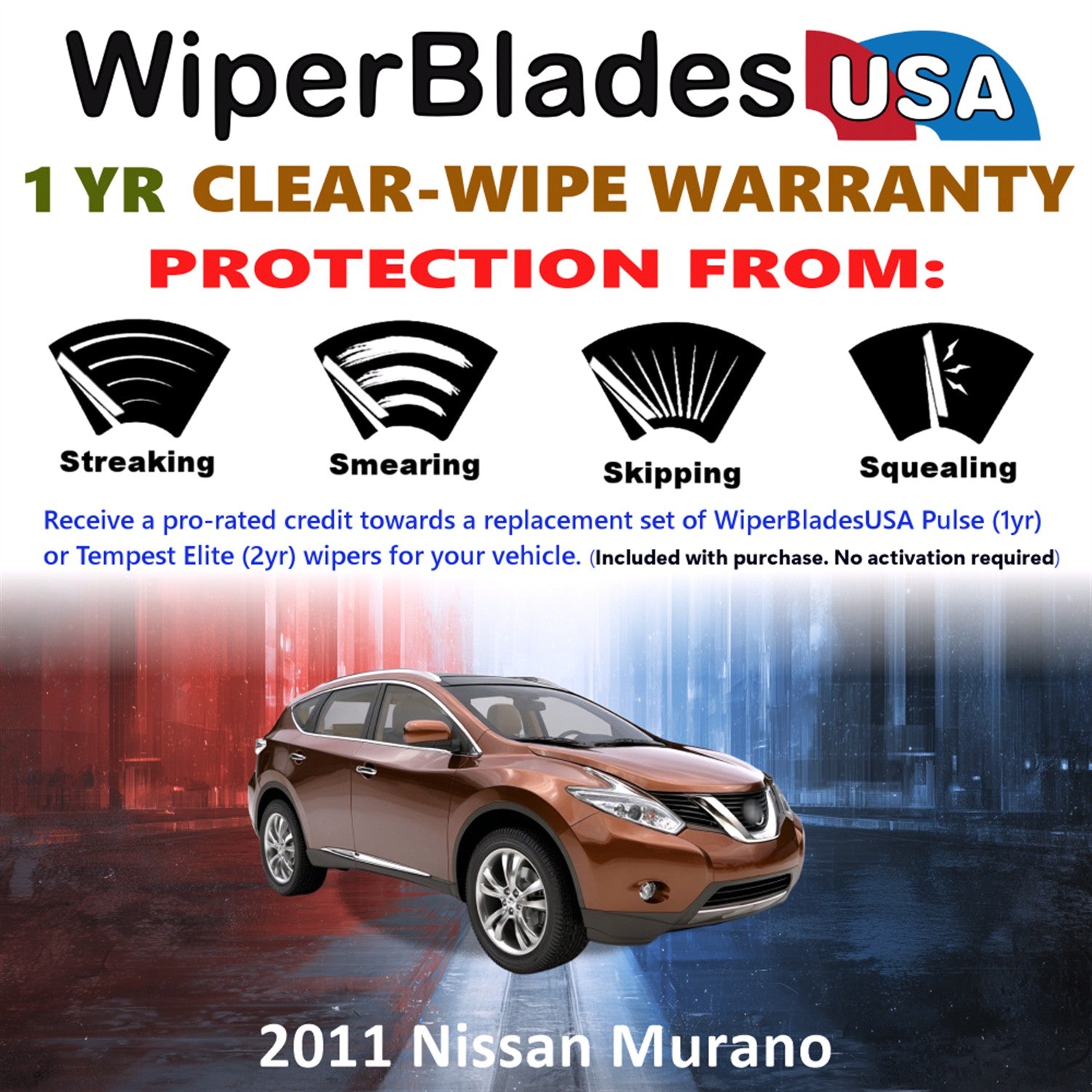 2011 Nissan Murano Front w/Rear Wiper blades Set Includes 1yr Wear Warranty & Free Delivery