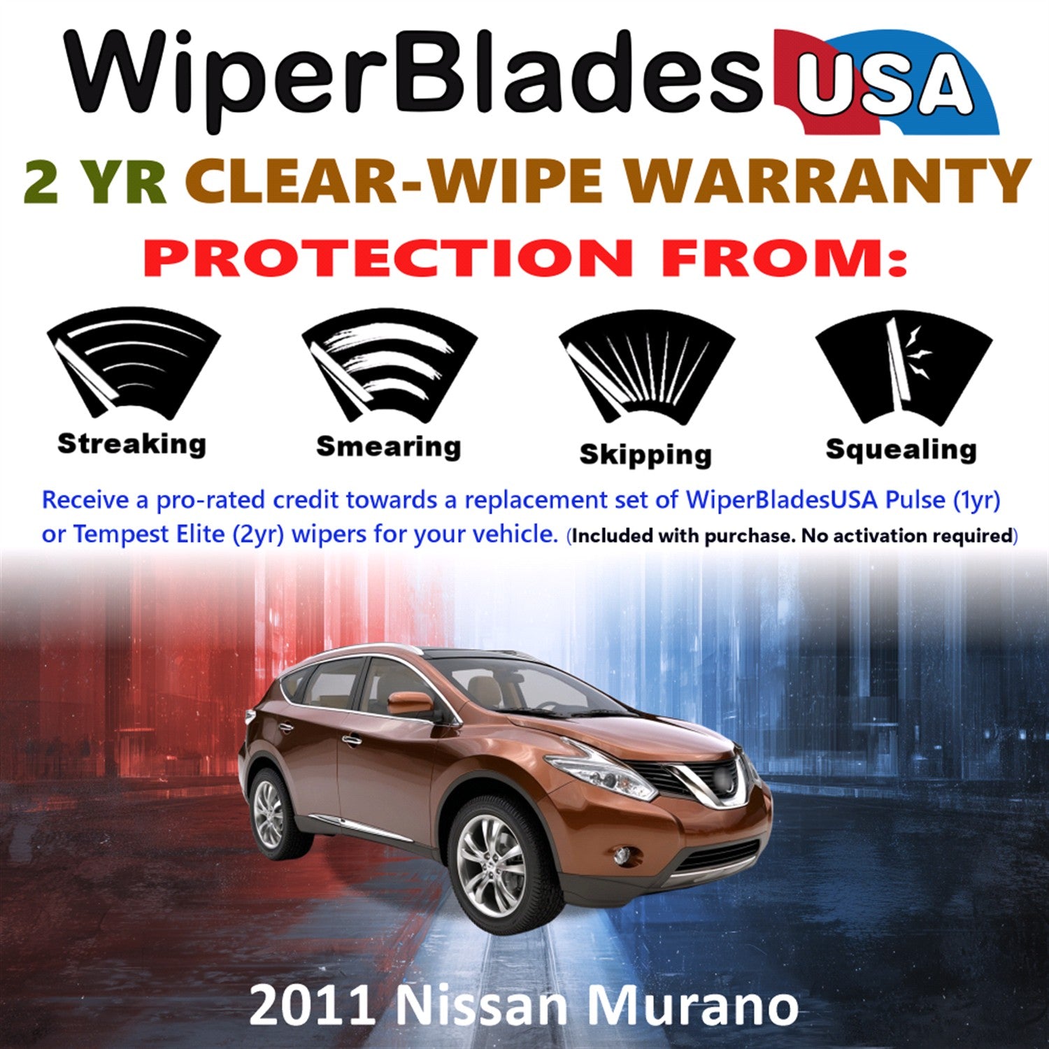 2011 Nissan Murano Front w/Rear Wiper blades Set  Includes 2yr Wear Warranty & Free Delivery