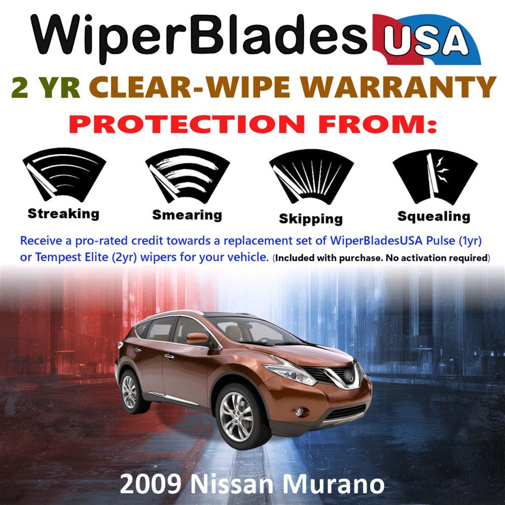 2009 Nissan Murano Front w/Rear Wiper blades Set  Includes 2yr Wear Warranty & Free Delivery