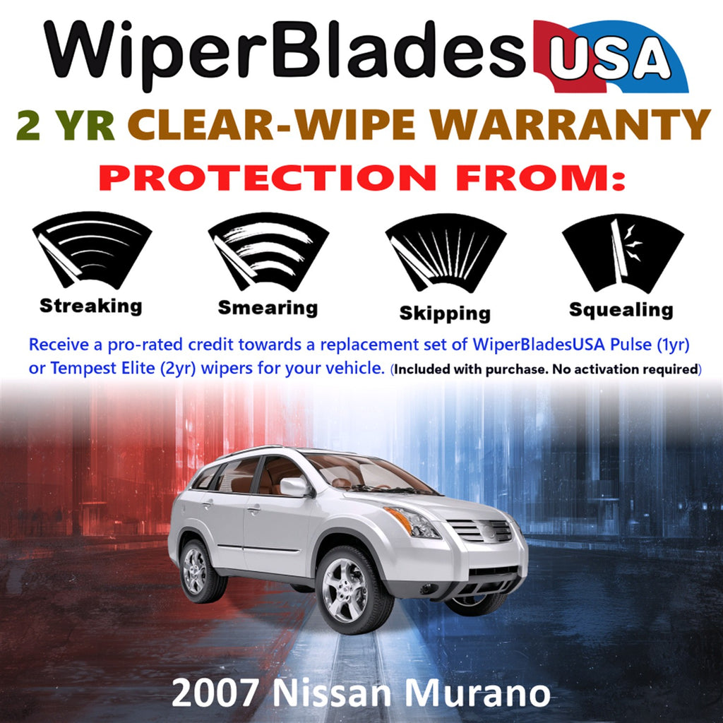 2007 Nissan Murano Front w/Rear Wiper blades Set  Includes 2yr Wear Warranty & Free Delivery