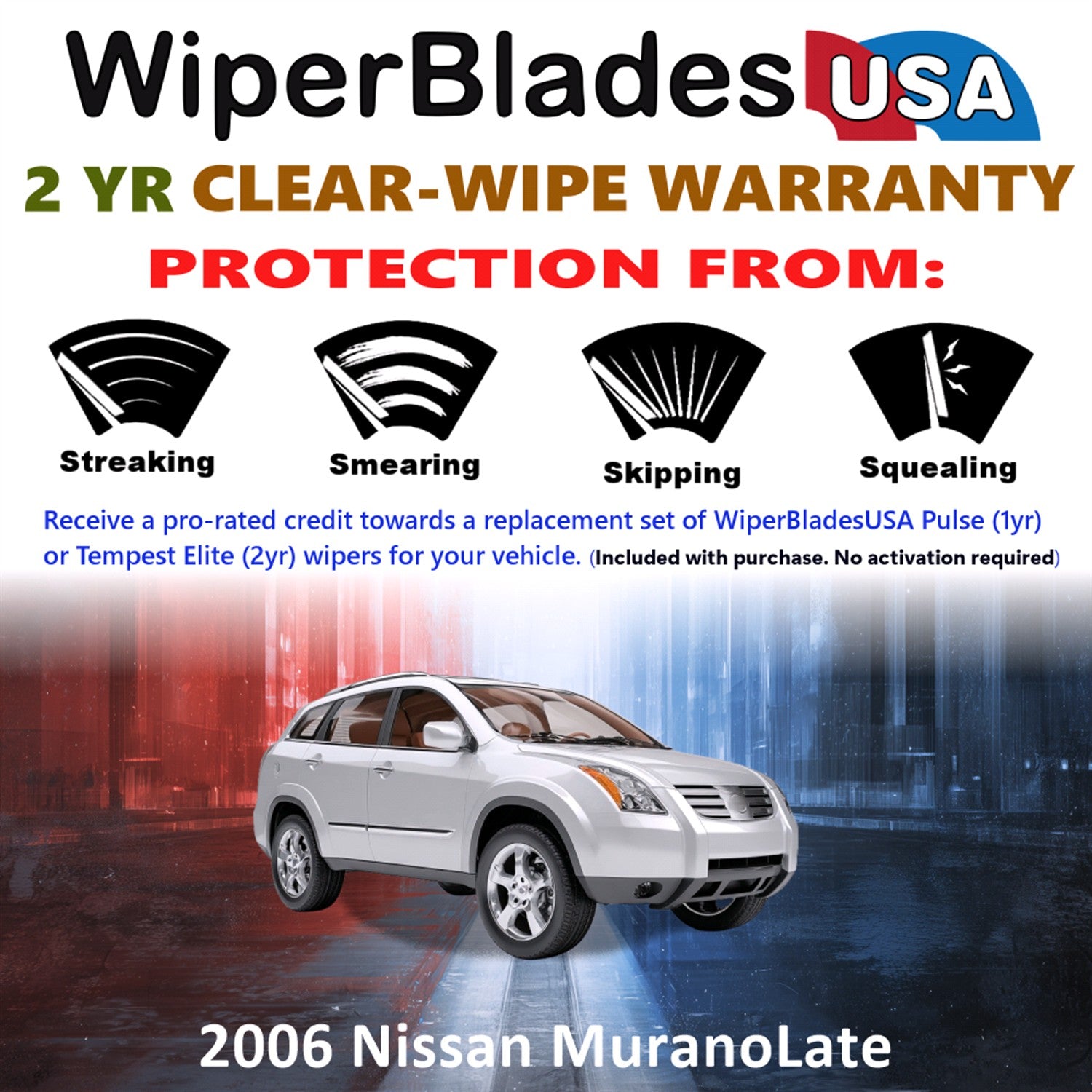 2006 Nissan Murano Late Front w/Rear Wiper blades Set  Includes 2yr Wear Warranty & Free Delivery
