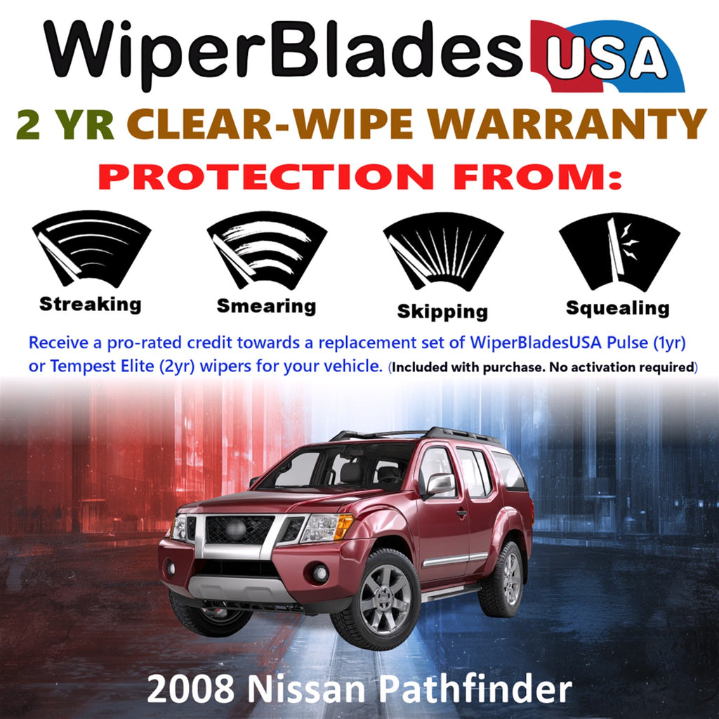 2008 Nissan Pathfinder Front w/Rear Wiper blades Set  Includes 2yr Wear Warranty & Free Delivery