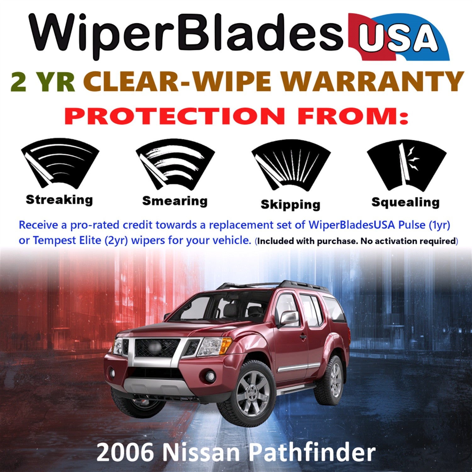 2006 Nissan Pathfinder Front Wiper blades Set  Includes 2yr Wear Warranty & Free Delivery