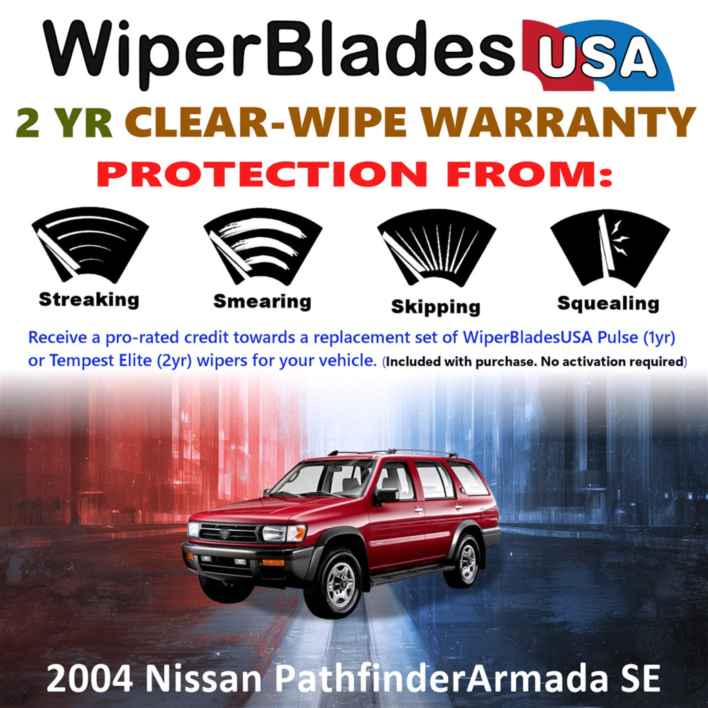 2004 Nissan Pathfinder Armada SE Front w/Rear Wiper blades Set  Includes 2yr Wear Warranty & Free Delivery