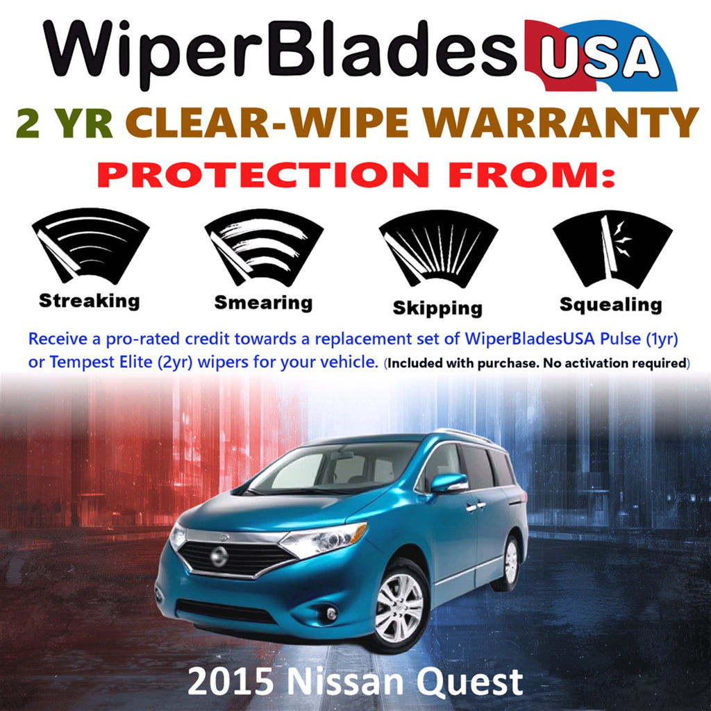 2015 Nissan Quest Front Wiper blades Set  Includes 2yr Wear Warranty & Free Delivery
