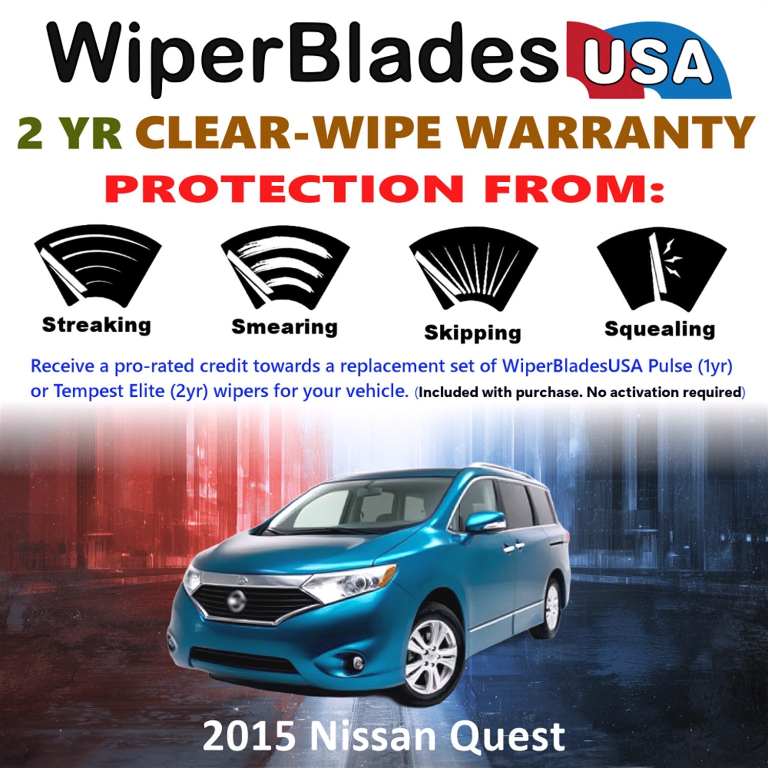 2015 Nissan Quest Front Wiper blades Set  Includes 2yr Wear Warranty & Free Delivery