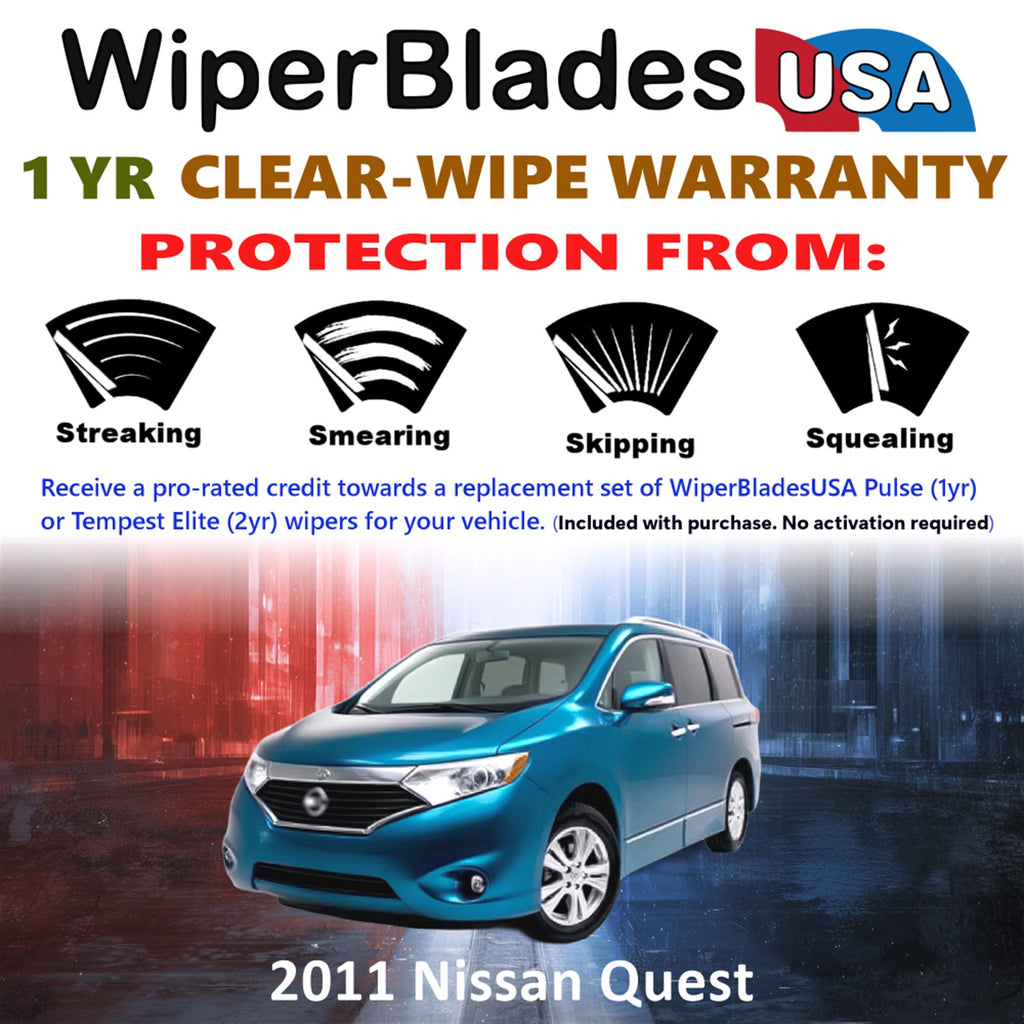 2011 Nissan Quest Front w/Rear Wiper blades Set Includes 1yr Wear Warranty & Free Delivery