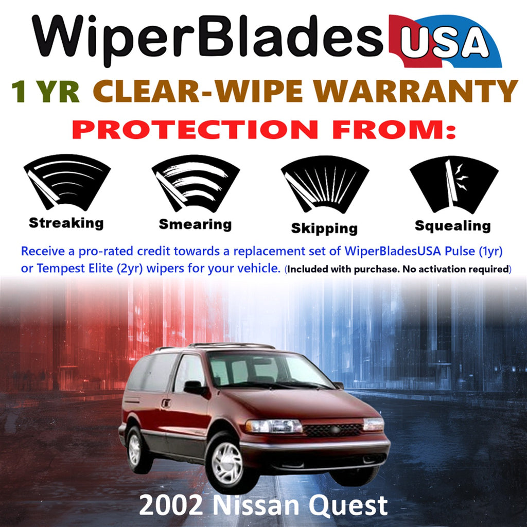 2002 Nissan Quest Front w/Rear Wiper blades Set Includes 1yr Wear Warranty & Free Delivery