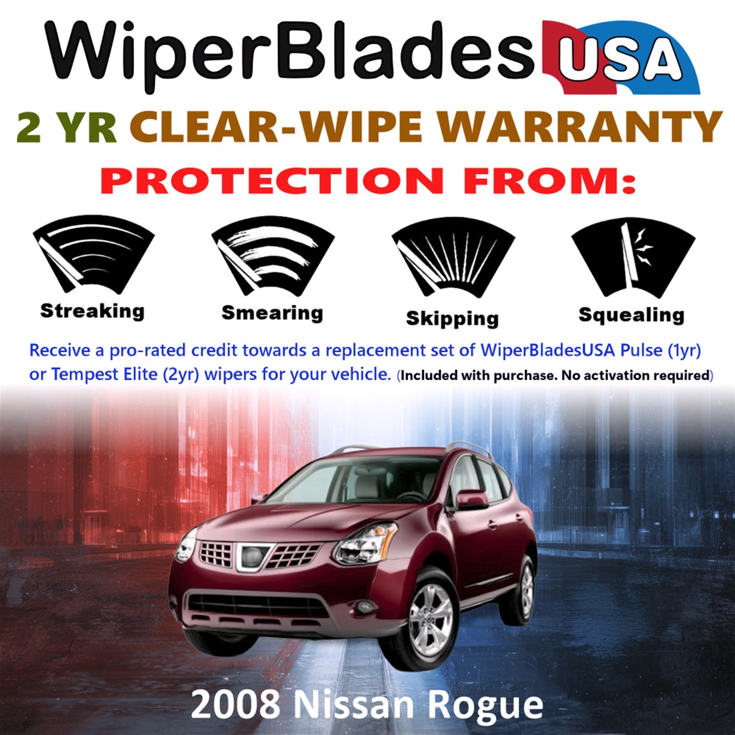 2008 Nissan Rogue Front Wiper blades Set  Includes 2yr Wear Warranty & Free Delivery