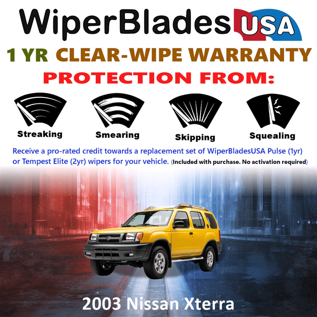 2003 Nissan Xterra Front w/Rear Wiper blades Set Includes 1yr Wear Warranty & Free Delivery