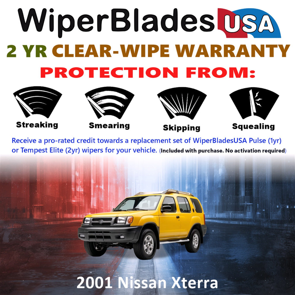 2001 Nissan Xterra Front w/Rear Wiper blades Set  Includes 2yr Wear Warranty & Free Delivery
