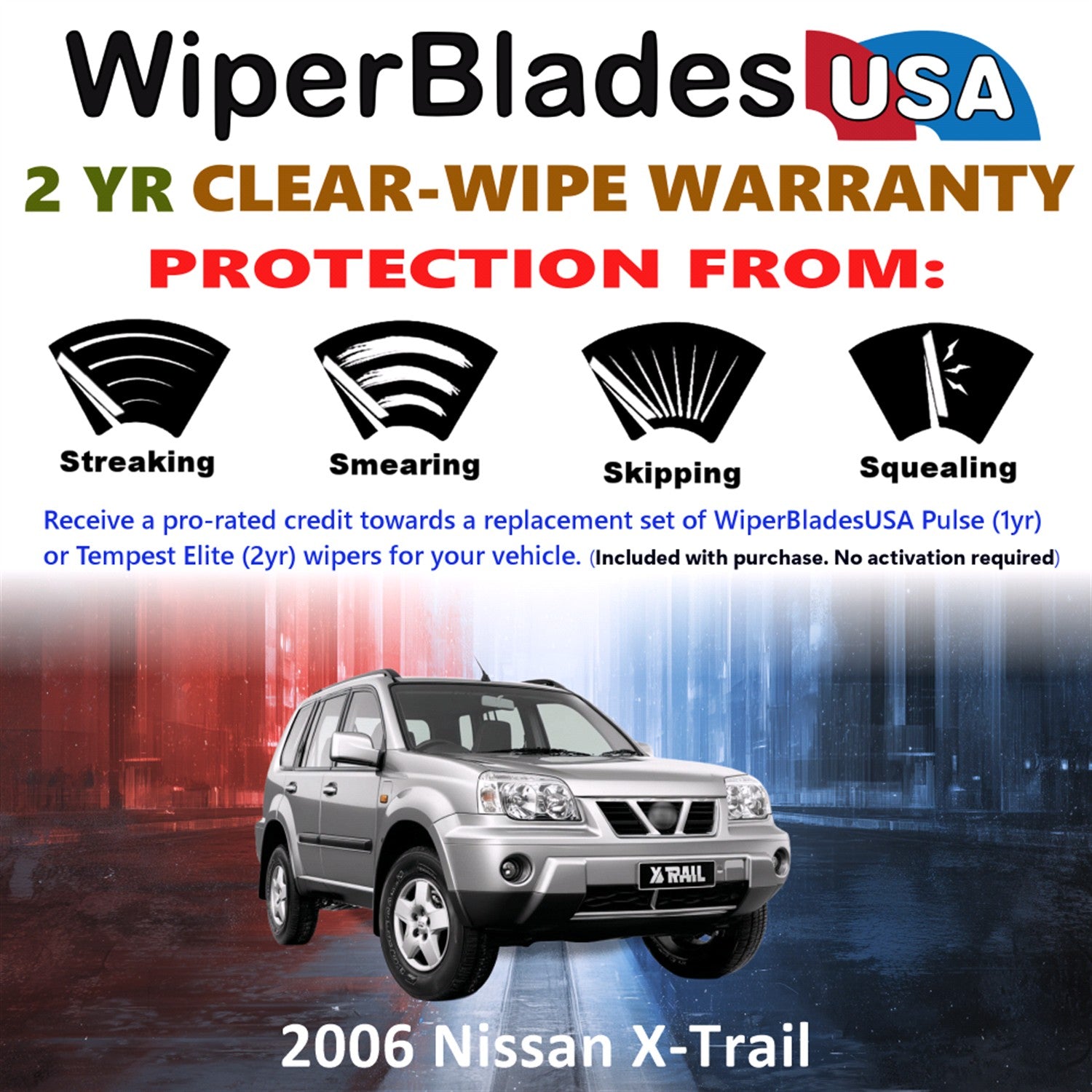 2006 Nissan X-Trail Front w/Rear Wiper blades Set  Includes 2yr Wear Warranty & Free Delivery