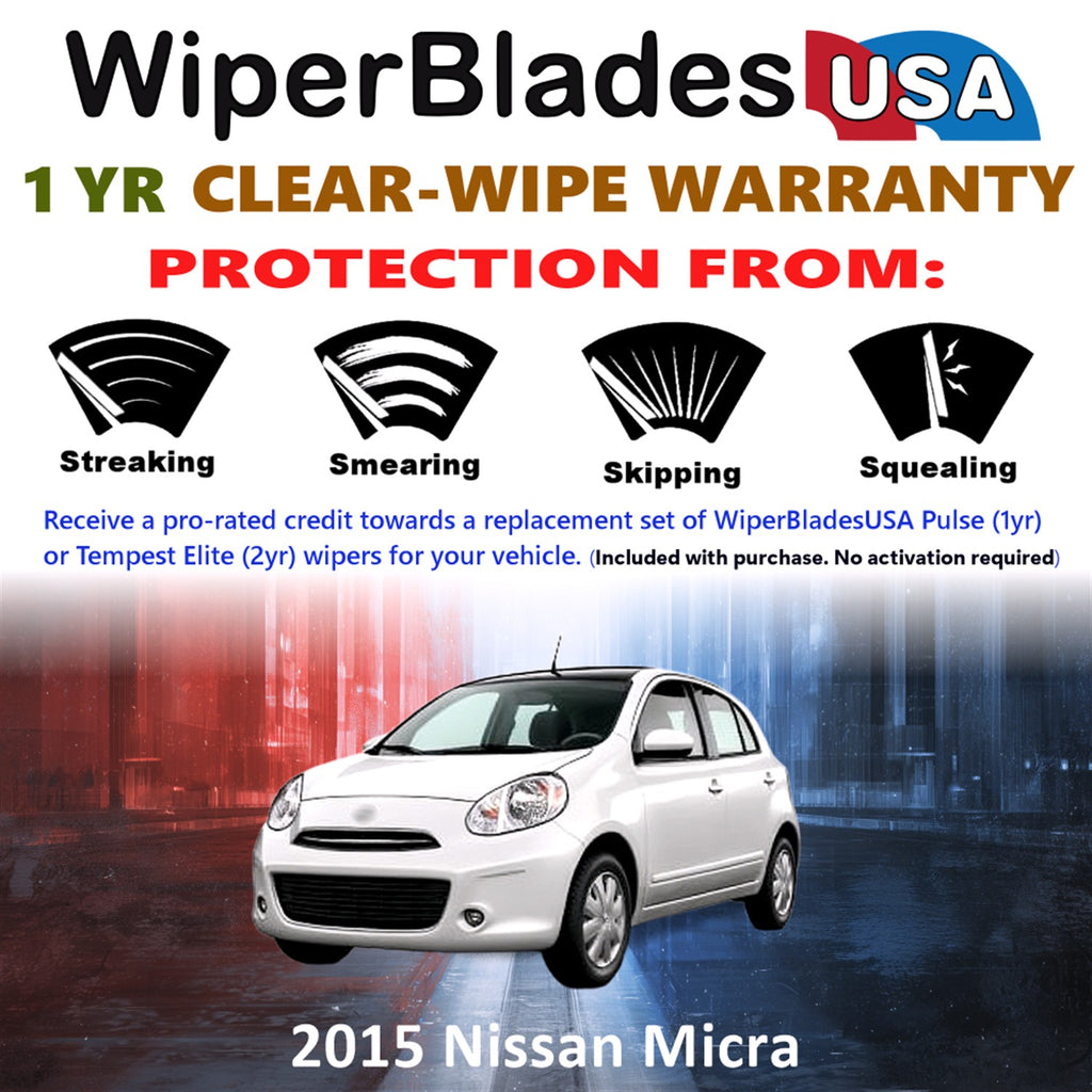 2015 Nissan Micra Front w/Rear Wiper blades Set Includes 1yr Wear Warranty & Free Delivery