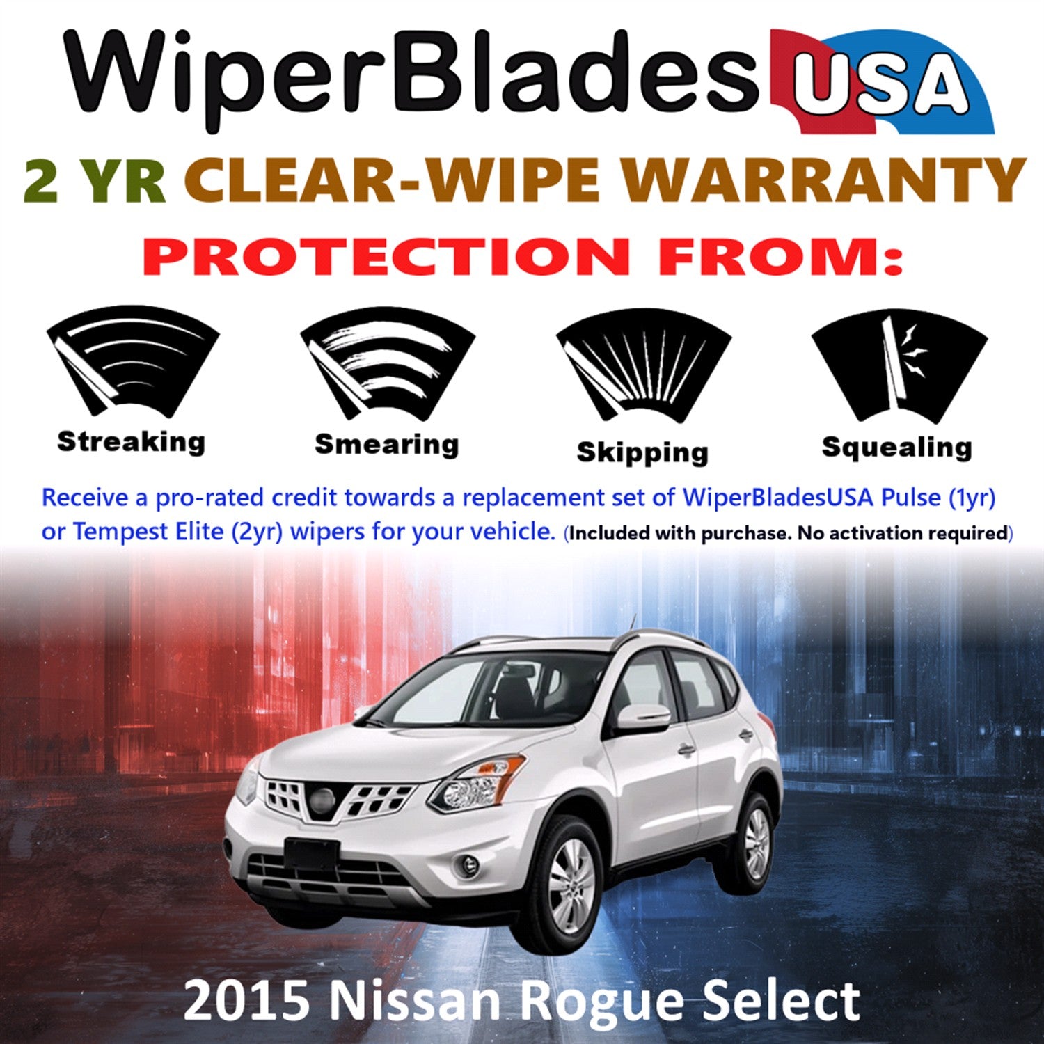 2015 Nissan Rogue Select Front w/Rear Wiper blades Set  Includes 2yr Wear Warranty & Free Delivery