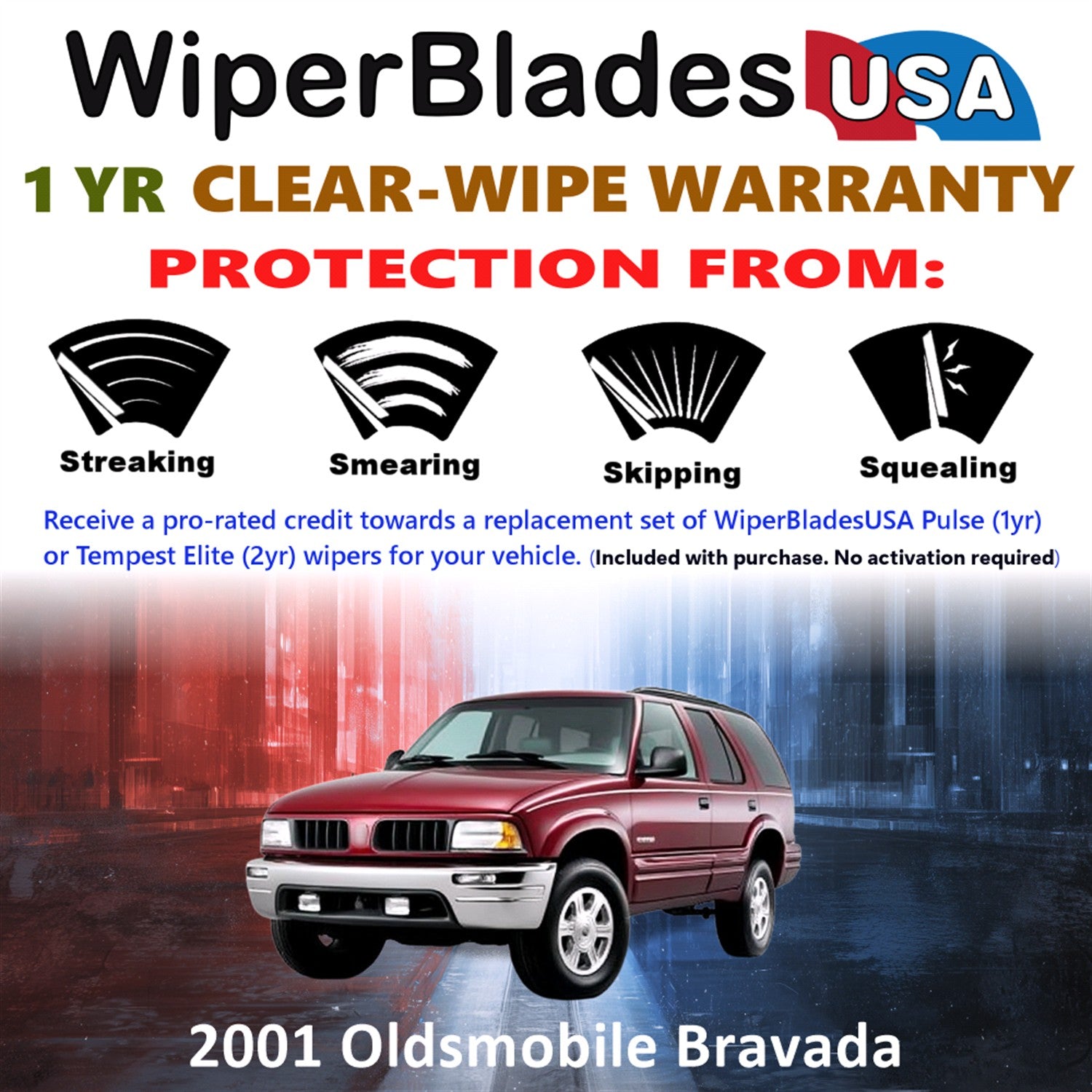 2001 Oldsmobile Bravada Front w/Rear Wiper blades Set Includes 1yr Wear Warranty & Free Delivery