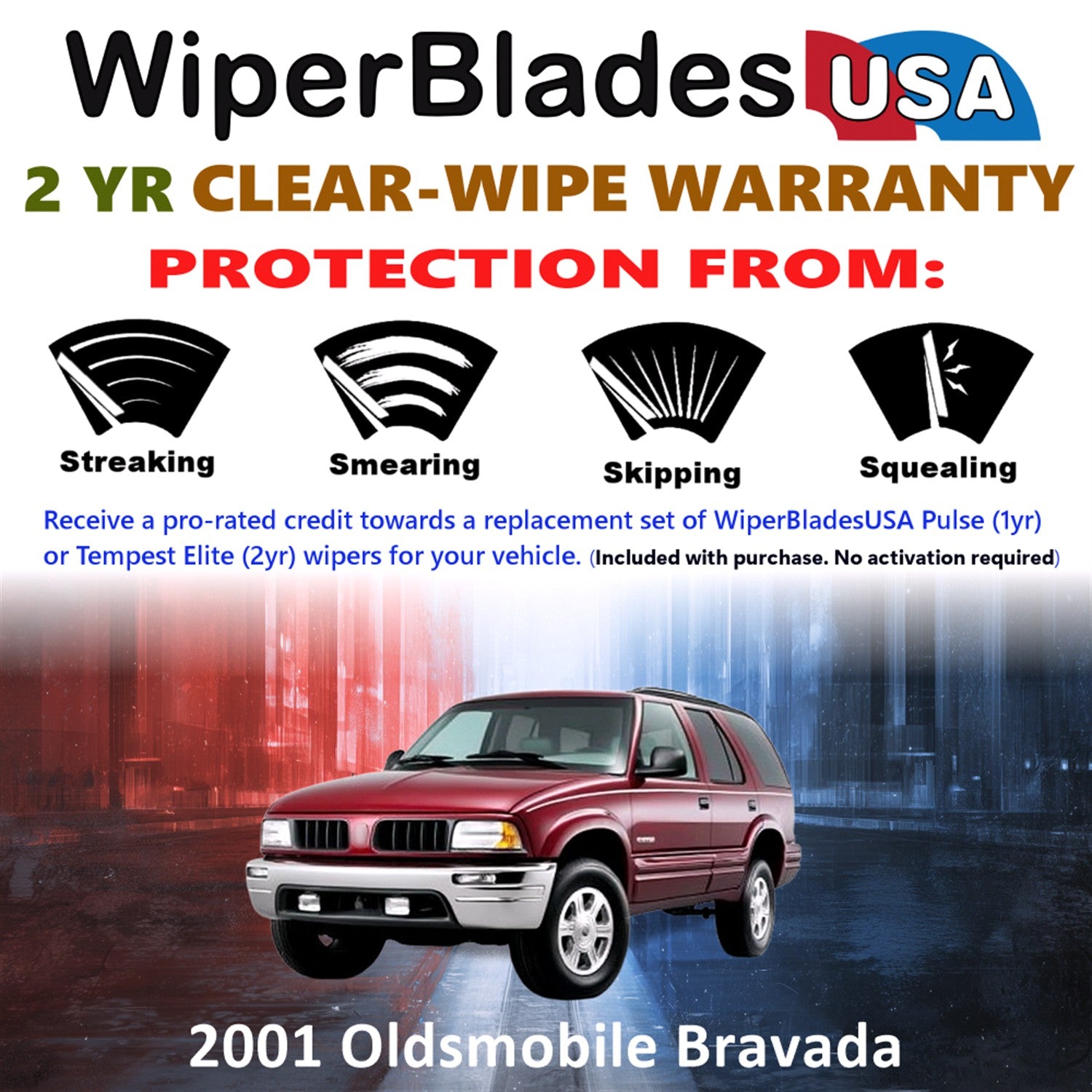2001 Oldsmobile Bravada Front w/Rear Wiper blades Set  Includes 2yr Wear Warranty & Free Delivery