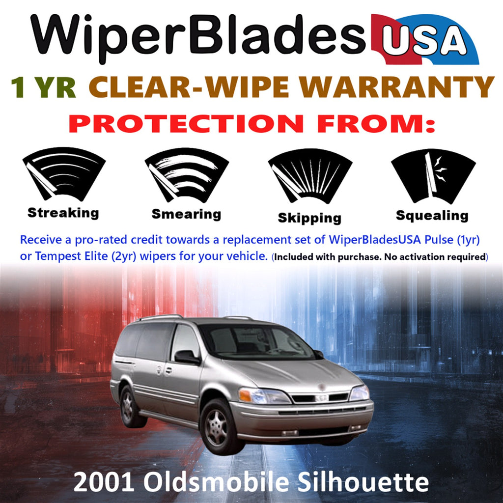 2001 Oldsmobile Silhouette Front w/Rear Wiper blades Set Includes 1yr Wear Warranty & Free Delivery