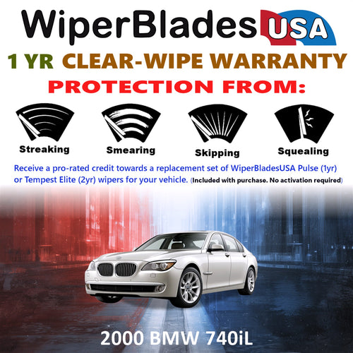 2000 BMW 740iL Front Wiper blades Set Includes 1yr Wear Warranty & Free Delivery
