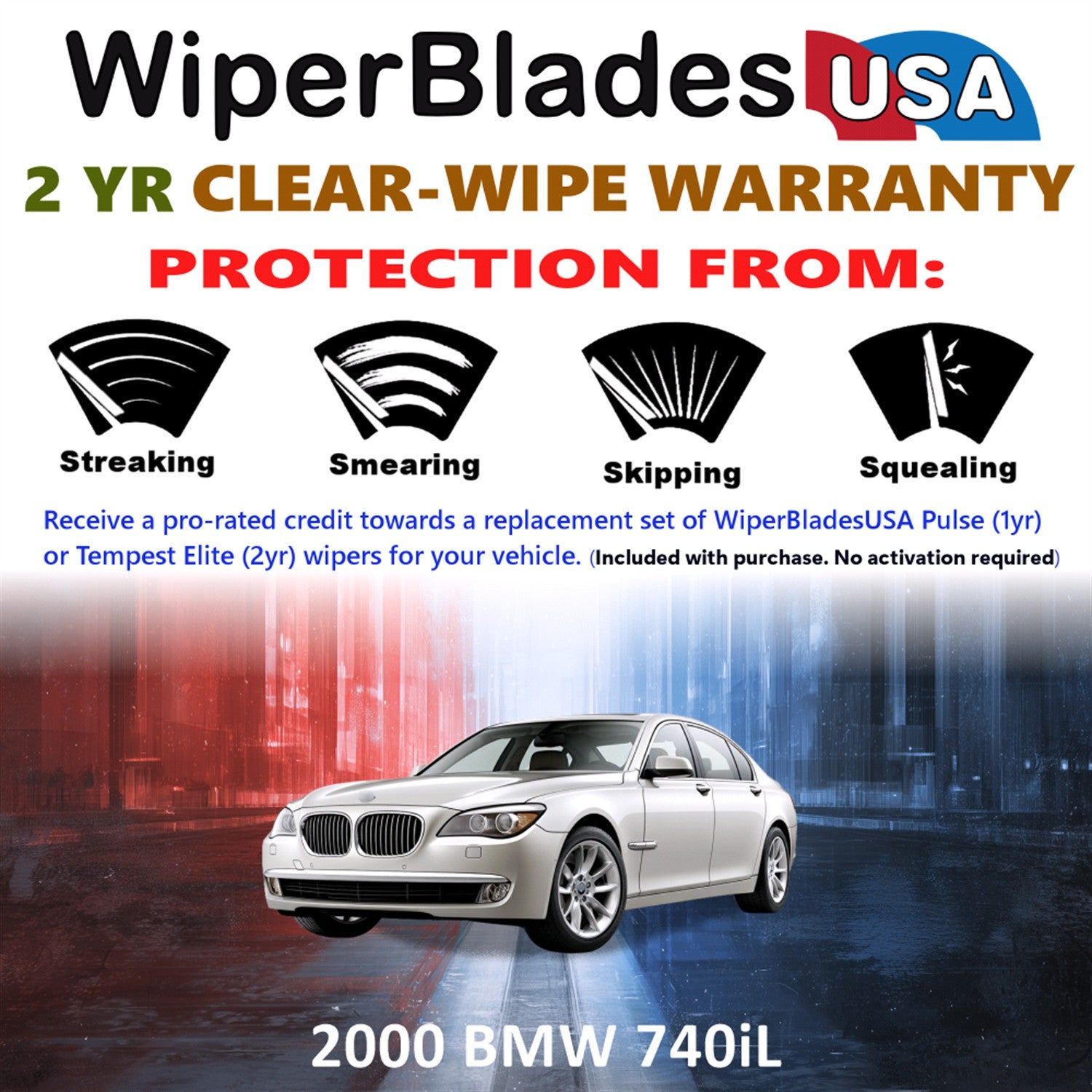2000 BMW 740iL Front Wiper blades Set  Includes 2yr Wear Warranty & Free Delivery