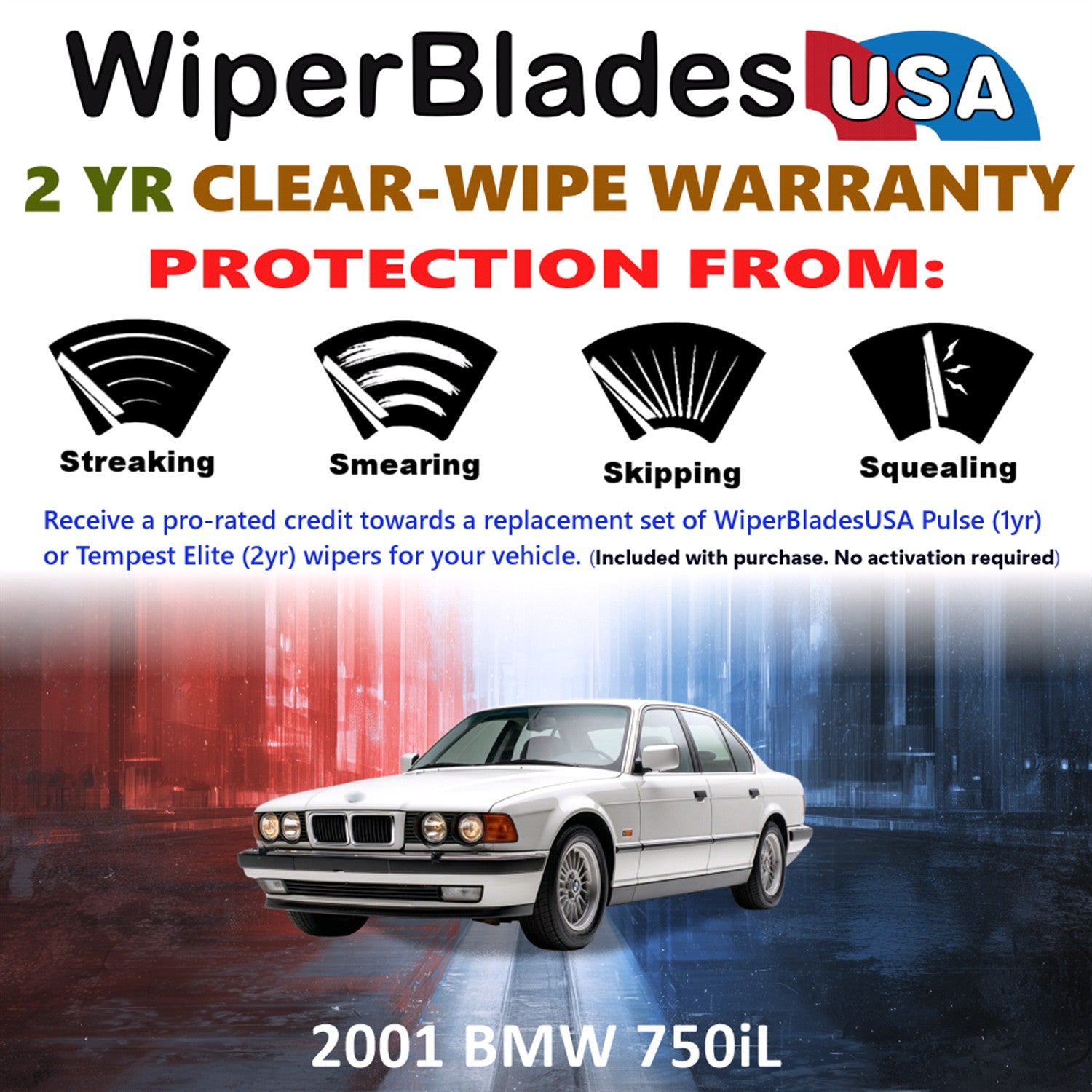 2001 BMW 750iL Front Wiper blades Set  Includes 2yr Wear Warranty & Free Delivery