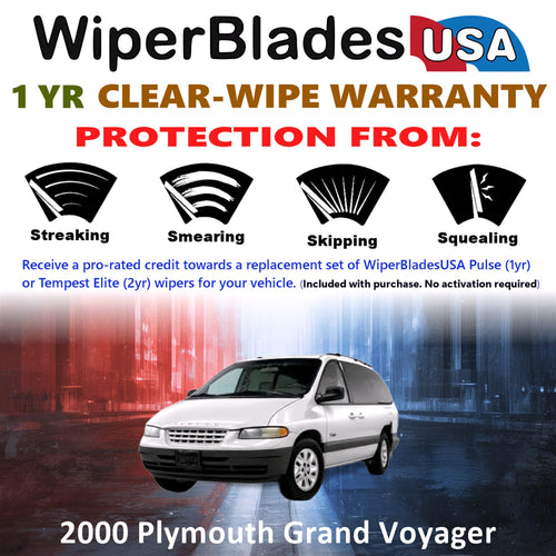 2000 Plymouth Grand Voyager Front w/Rear Wiper blades Set Includes 1yr Wear Warranty & Free Delivery