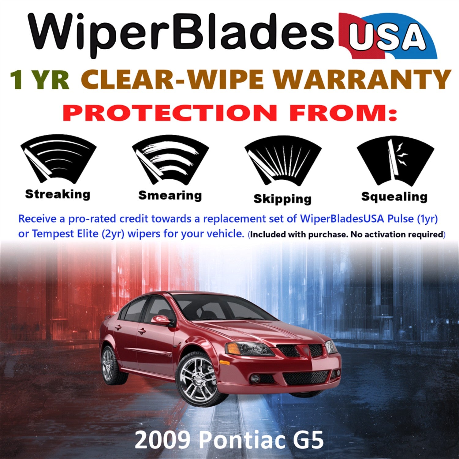 2009 Pontiac G5 Front Wiper blades Set Includes 1yr Wear Warranty & Free Delivery