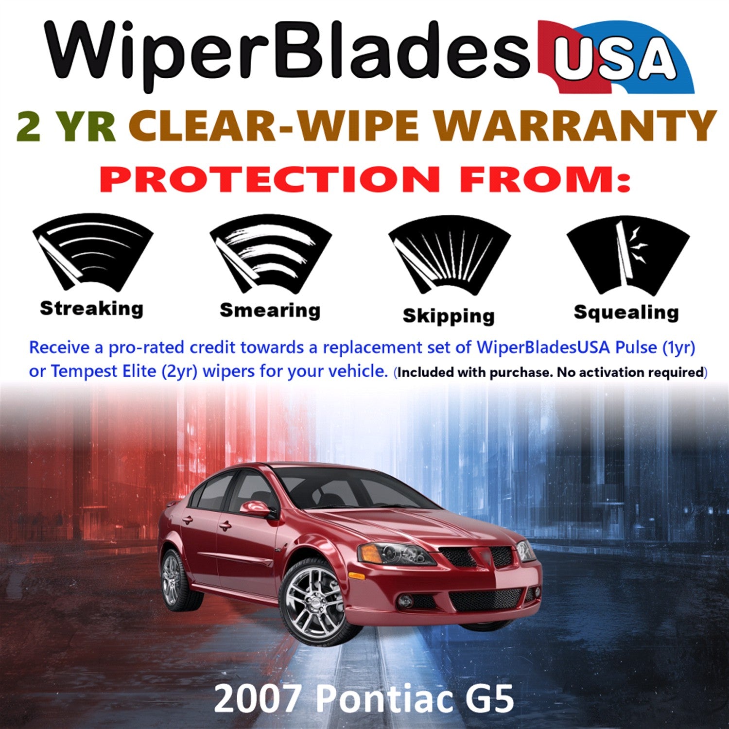 2007 Pontiac G5 Front Wiper blades Set  Includes 2yr Wear Warranty & Free Delivery