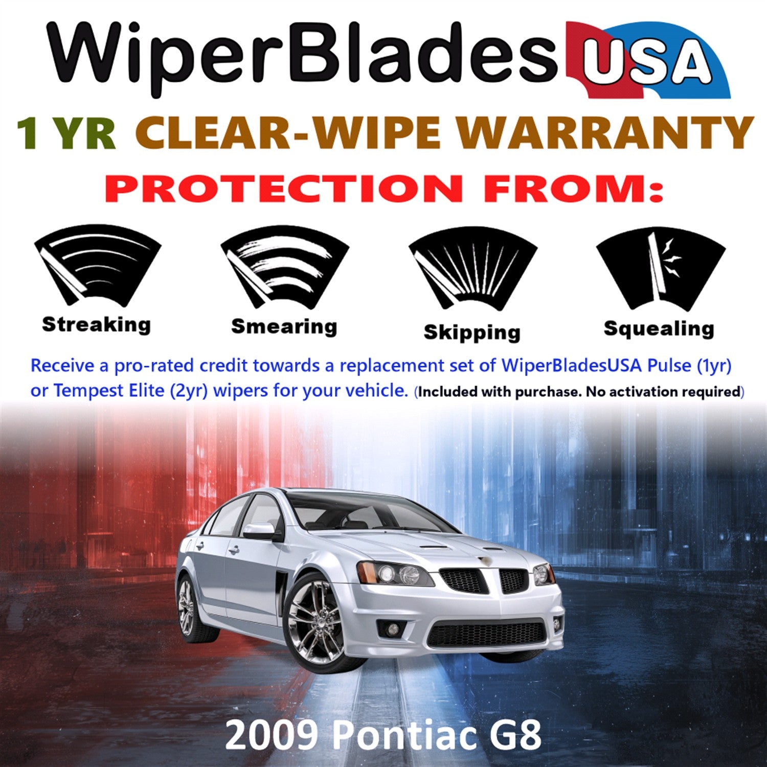 2009 Pontiac G8 Front Wiper blades Set Includes 1yr Wear Warranty & Free Delivery