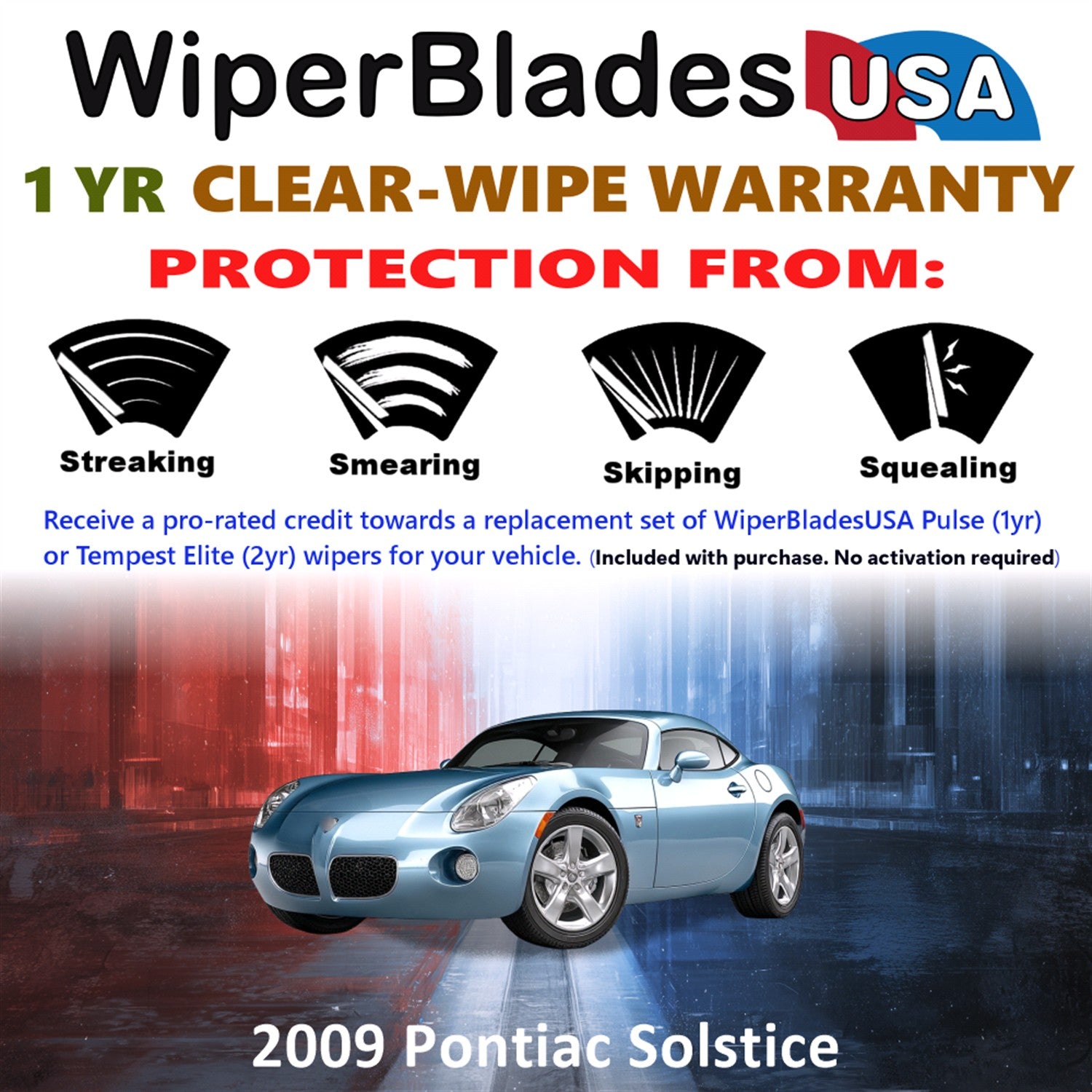 2009 Pontiac Solstice Front Wiper blades Set Includes 1yr Wear Warranty & Free Delivery