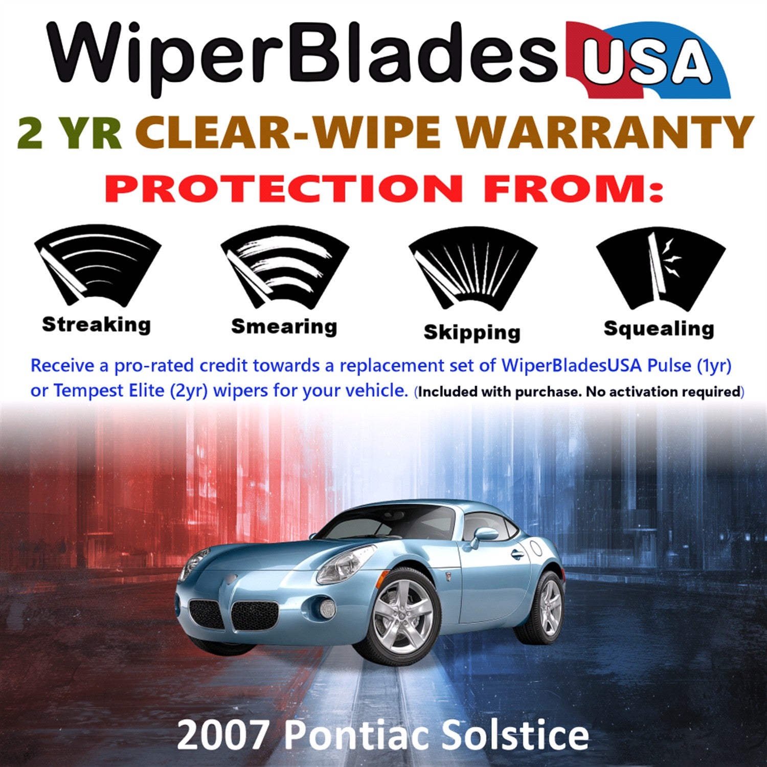 2007 Pontiac Solstice Front Wiper blades Set  Includes 2yr Wear Warranty & Free Delivery
