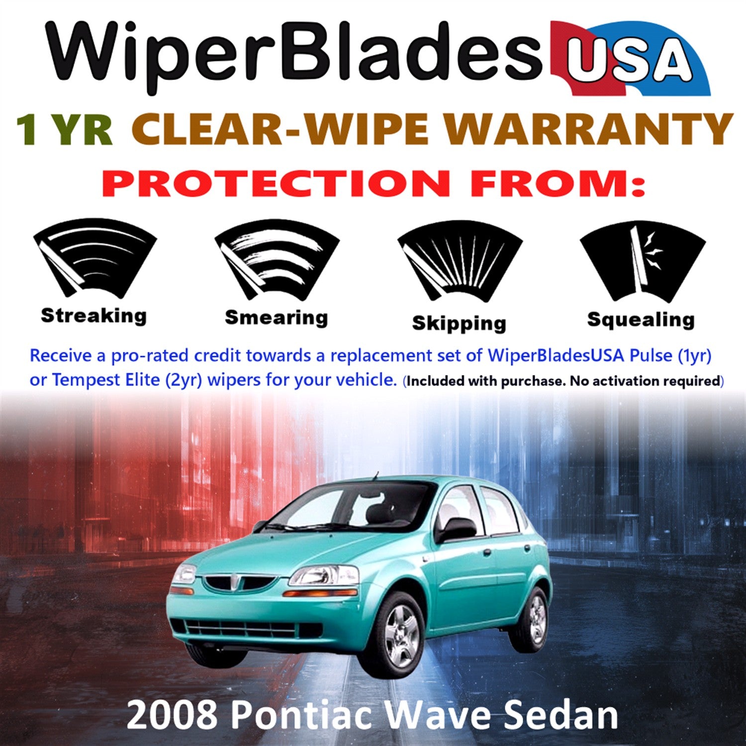 2008 Pontiac Wave Front w/Rear Wiper blades Set Includes 1yr Wear Warranty & Free Delivery