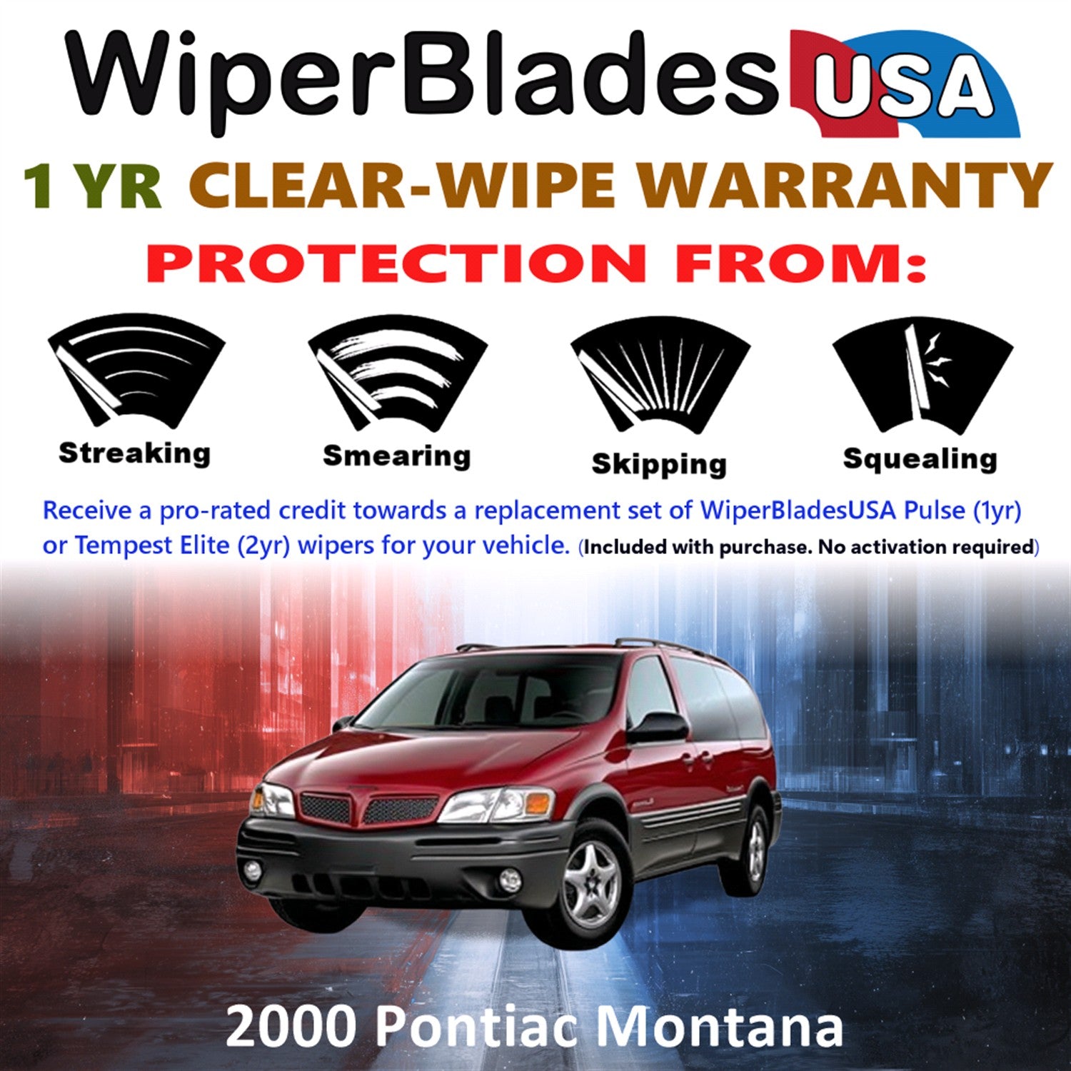 2000 Pontiac Montana Front w/Rear Wiper blades Set Includes 1yr Wear Warranty & Free Delivery