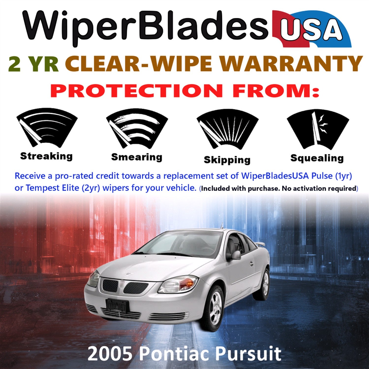 2005 Pontiac Pursuit Front Wiper blades Set  Includes 2yr Wear Warranty & Free Delivery