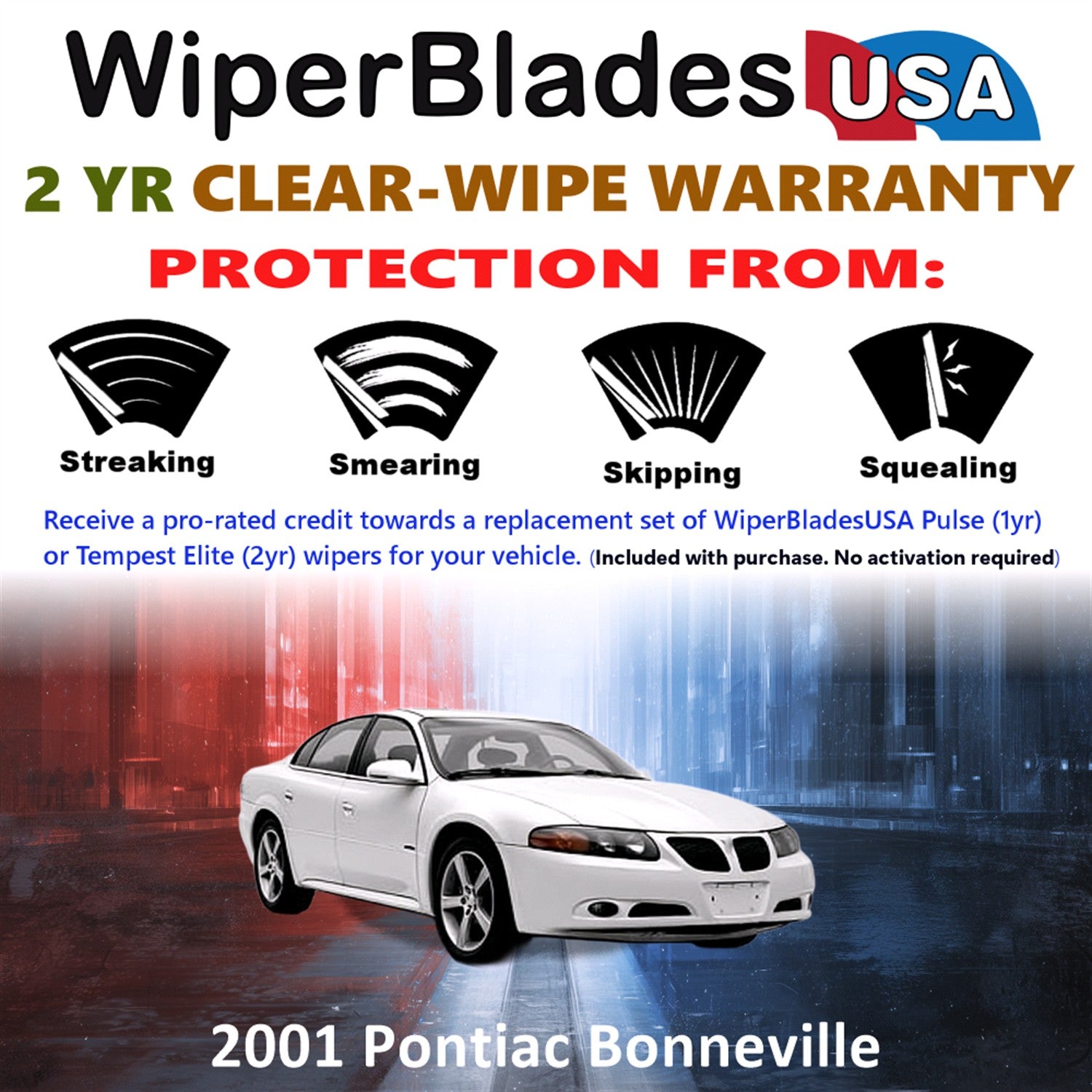 2001 Pontiac Bonneville Front Wiper blades Set  Includes 2yr Wear Warranty & Free Delivery