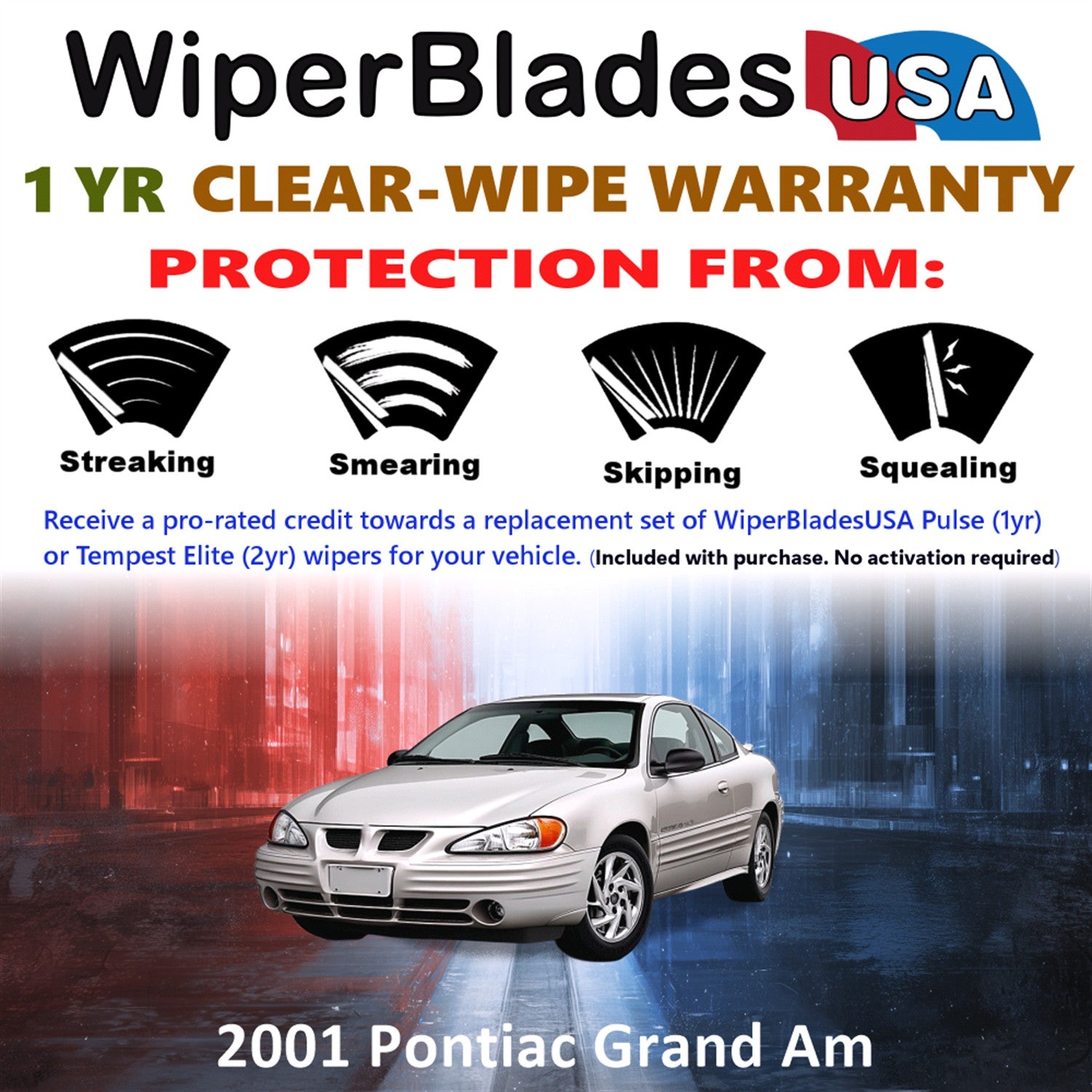 2001 Pontiac Grand Am Front Wiper blades Set Includes 1yr Wear Warranty & Free Delivery