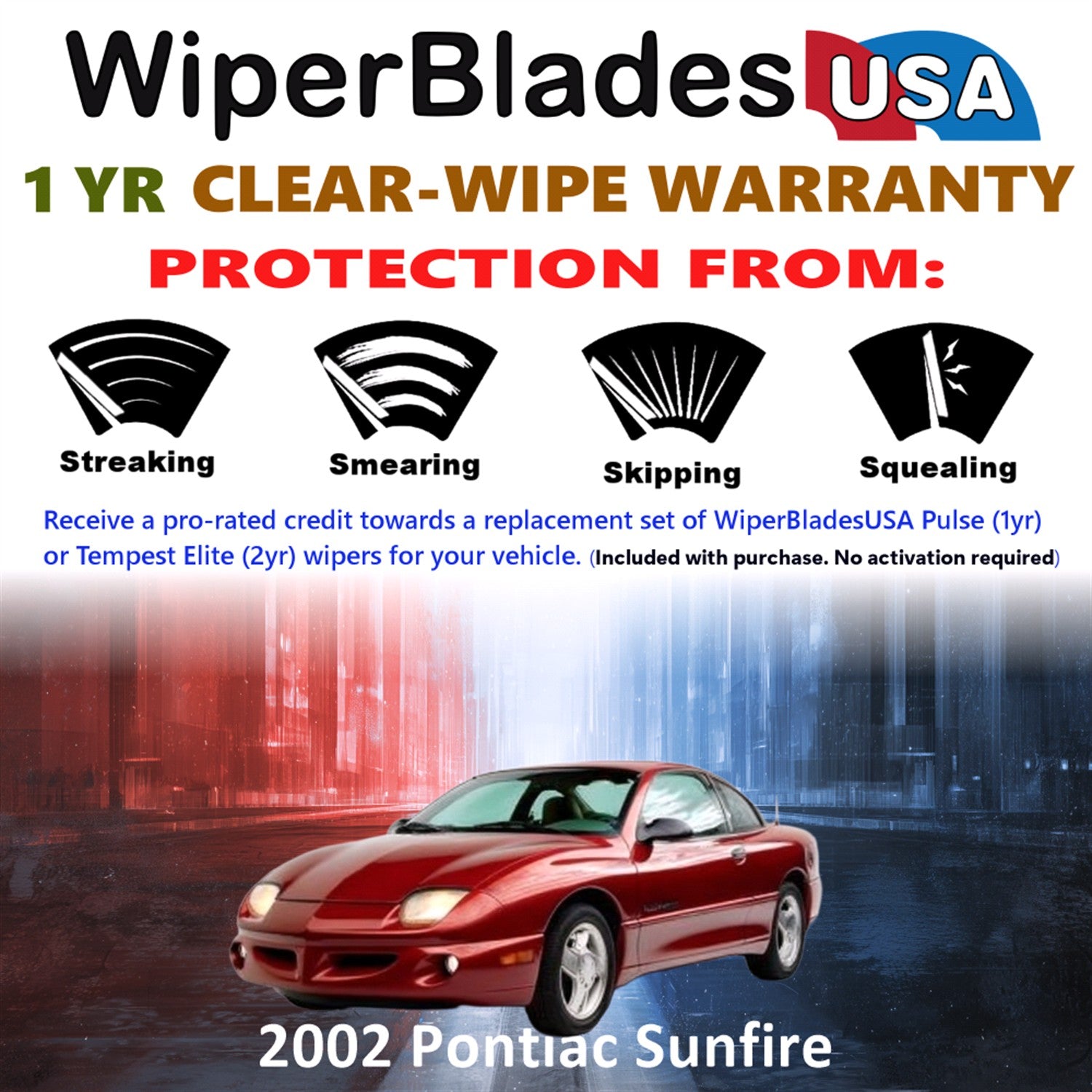 2002 Pontiac Sunfire Front Wiper blades Set Includes 1yr Wear Warranty & Free Delivery