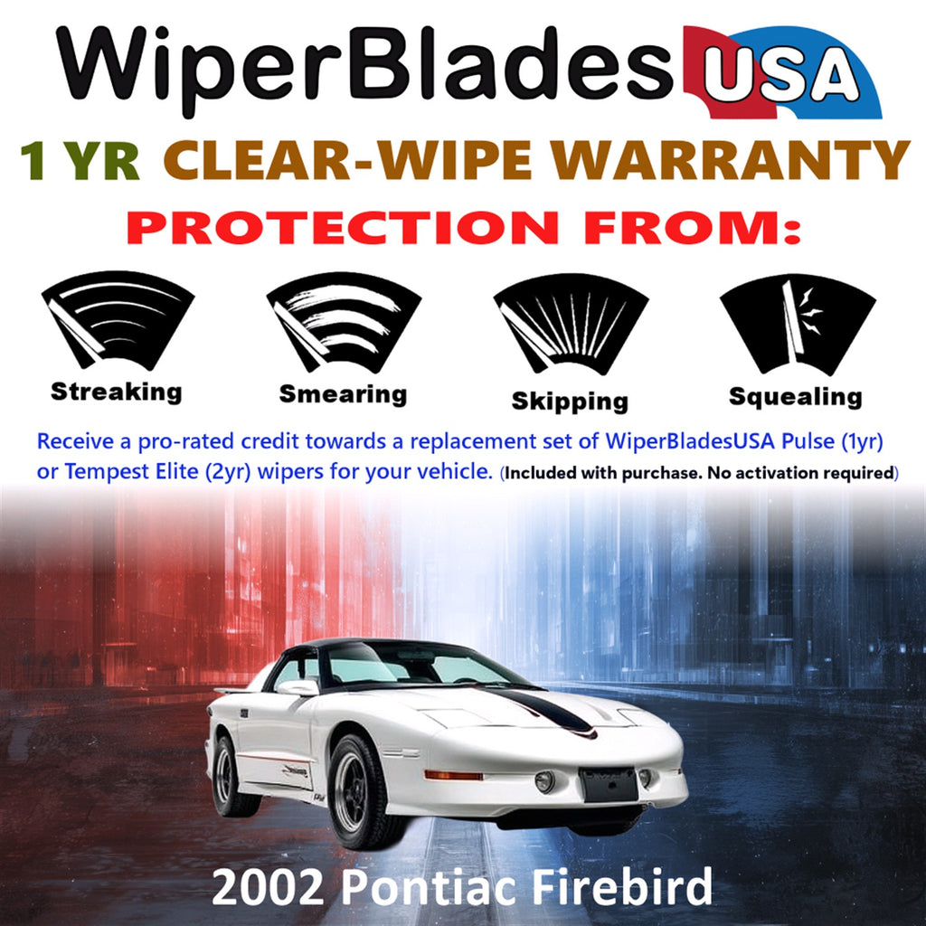 2002 Pontiac Firebird Front Wiper blades Set Includes 1yr Wear Warranty & Free Delivery