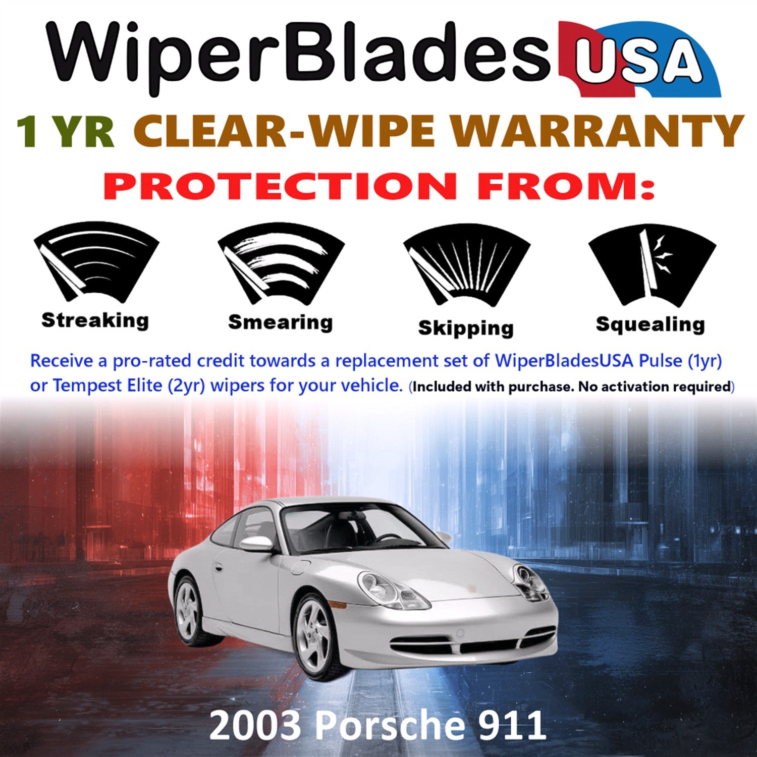 2003 Porsche 911 Front Wiper blades Set Includes 1yr Wear Warranty & Free Delivery