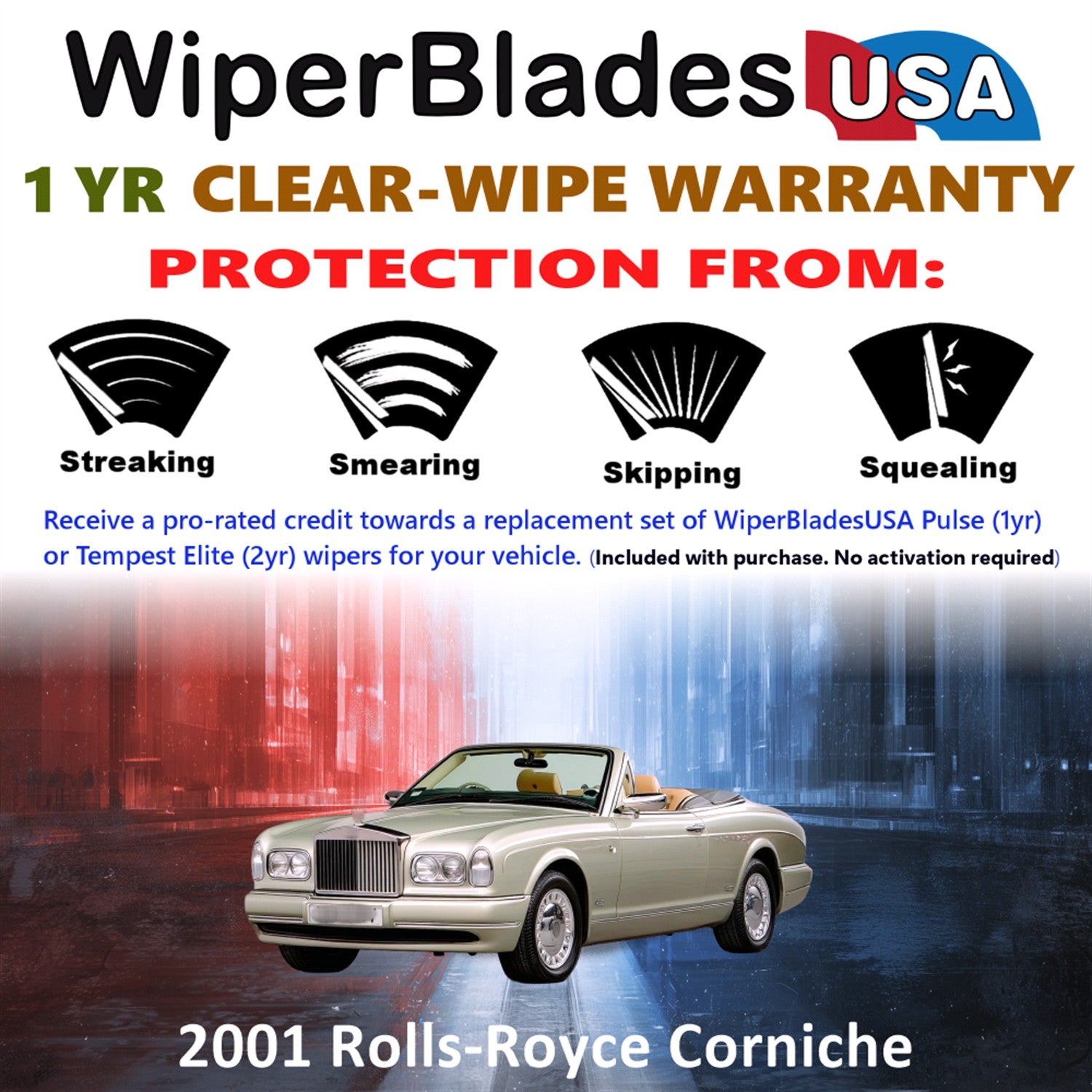 2001 Rolls-Royce Corniche Front Wiper blades Set Includes 1yr Wear Warranty & Free Delivery