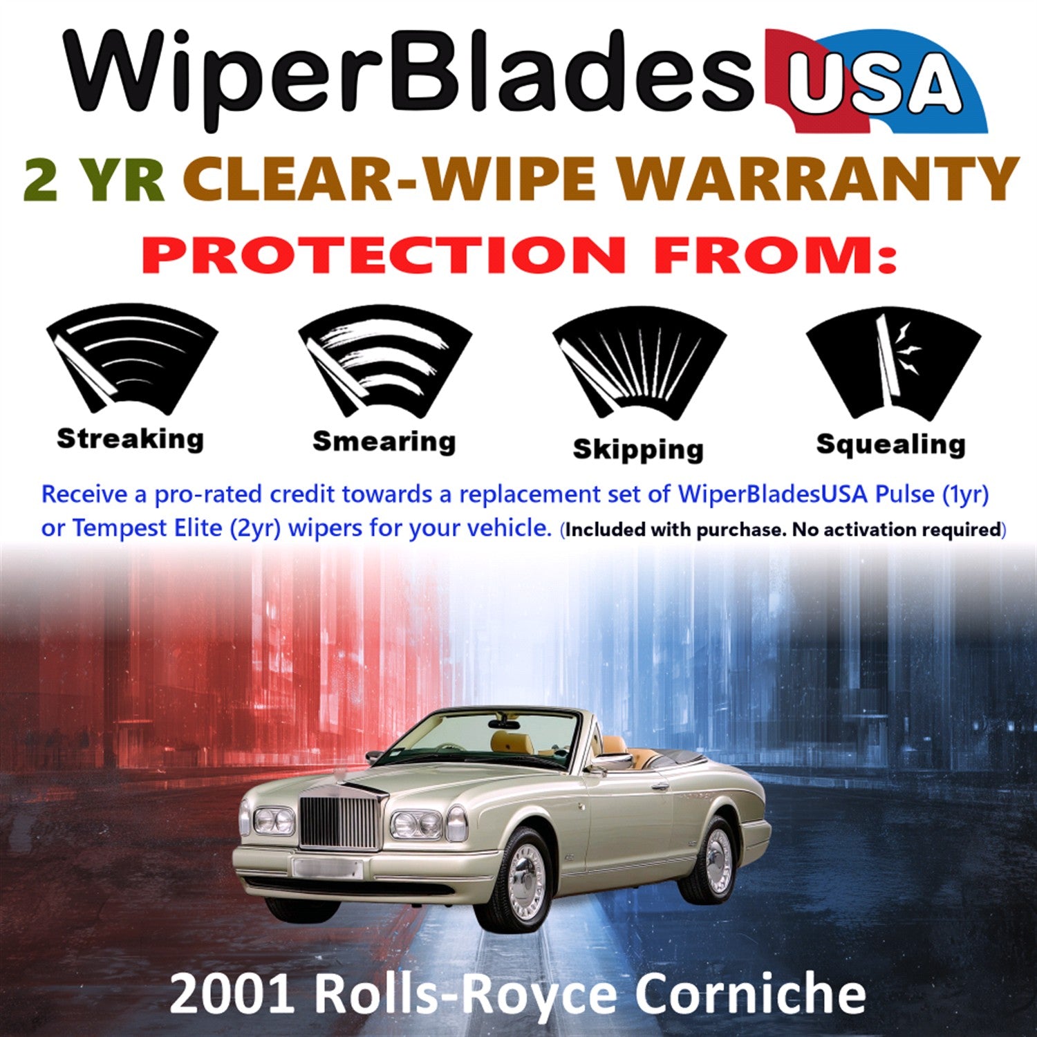 2001 Rolls-Royce Corniche Front Wiper blades Set  Includes 2yr Wear Warranty & Free Delivery