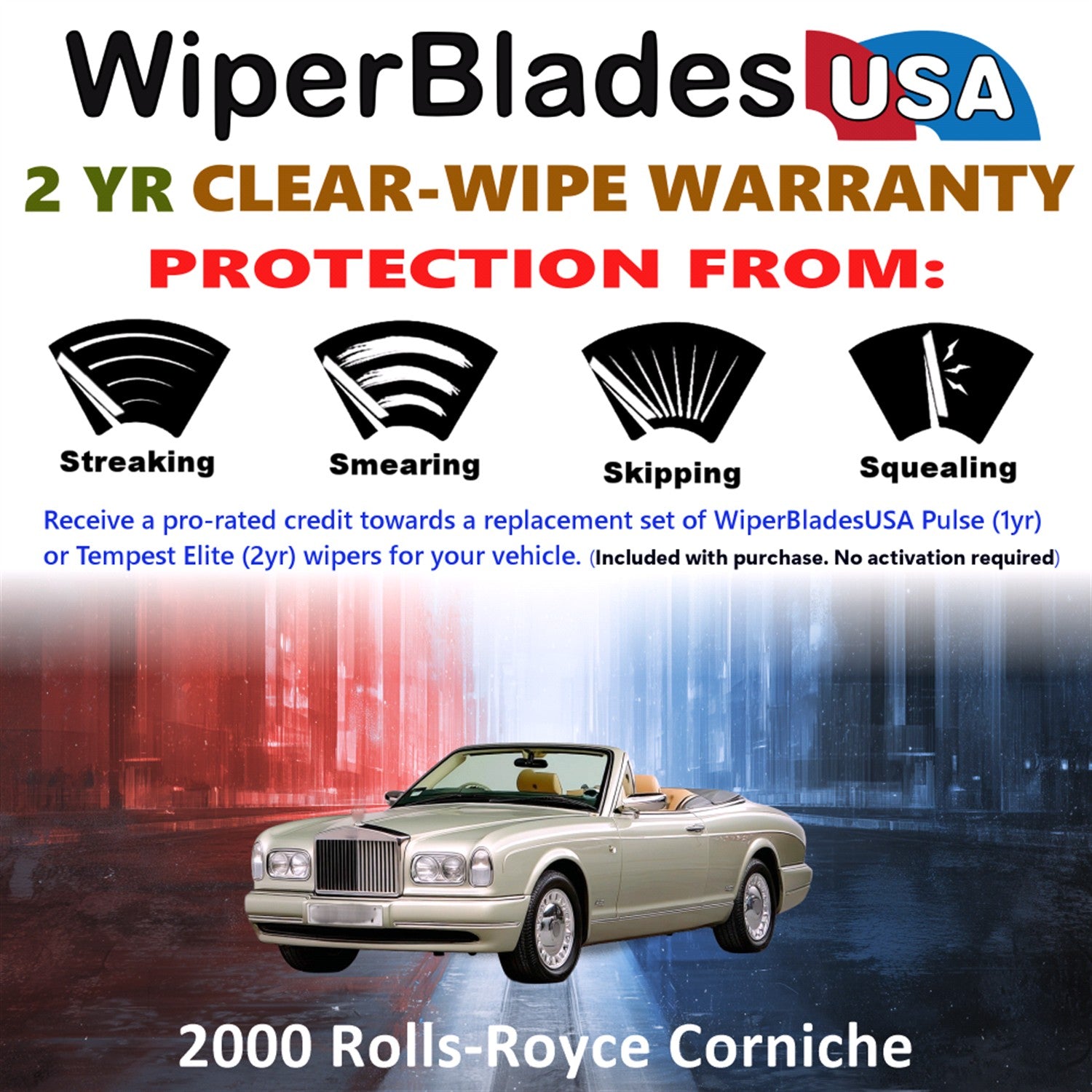 2000 Rolls-Royce Corniche Front Wiper blades Set  Includes 2yr Wear Warranty & Free Delivery