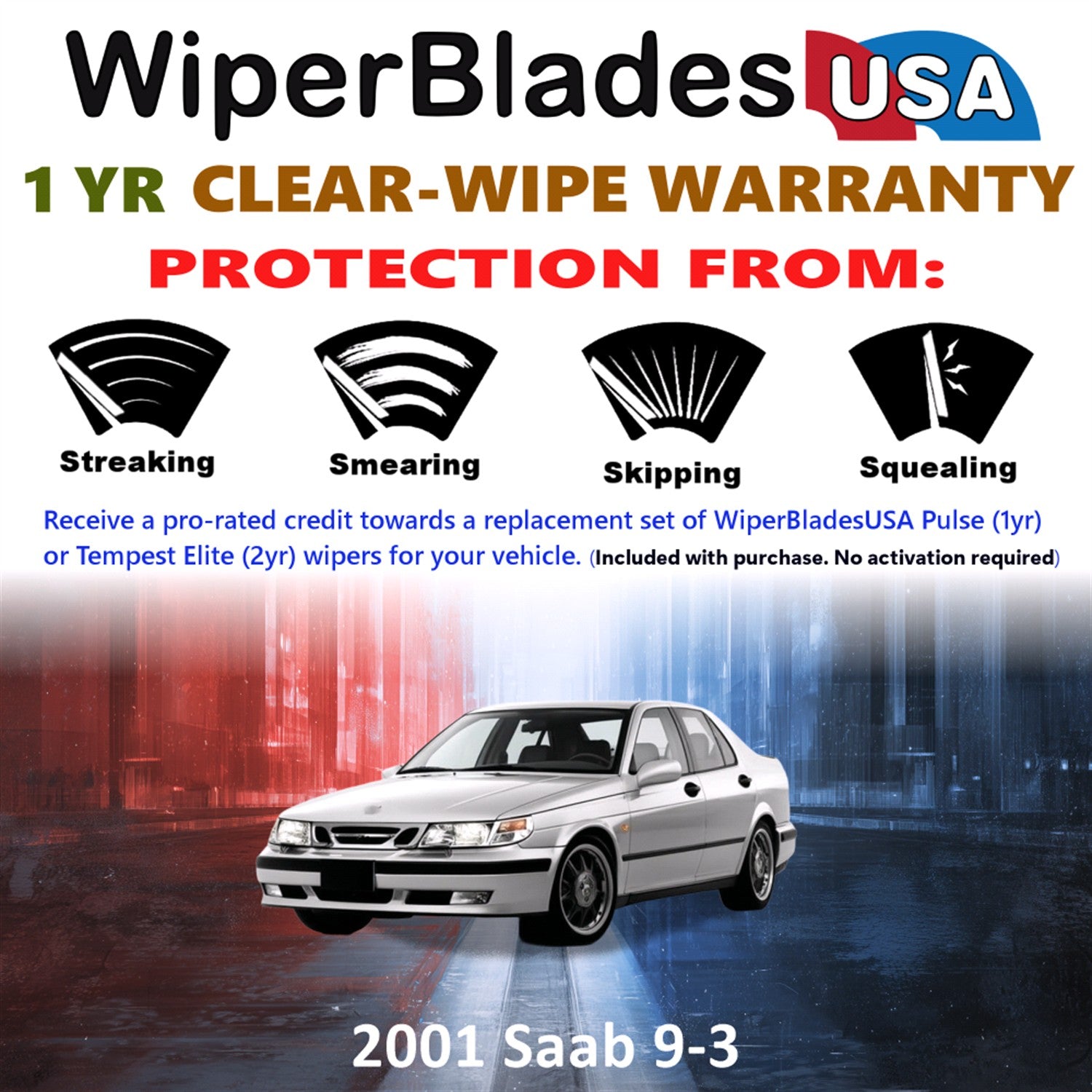 2001 Saab 9-3 Front Wiper blades Set Includes 1yr Wear Warranty & Free Delivery